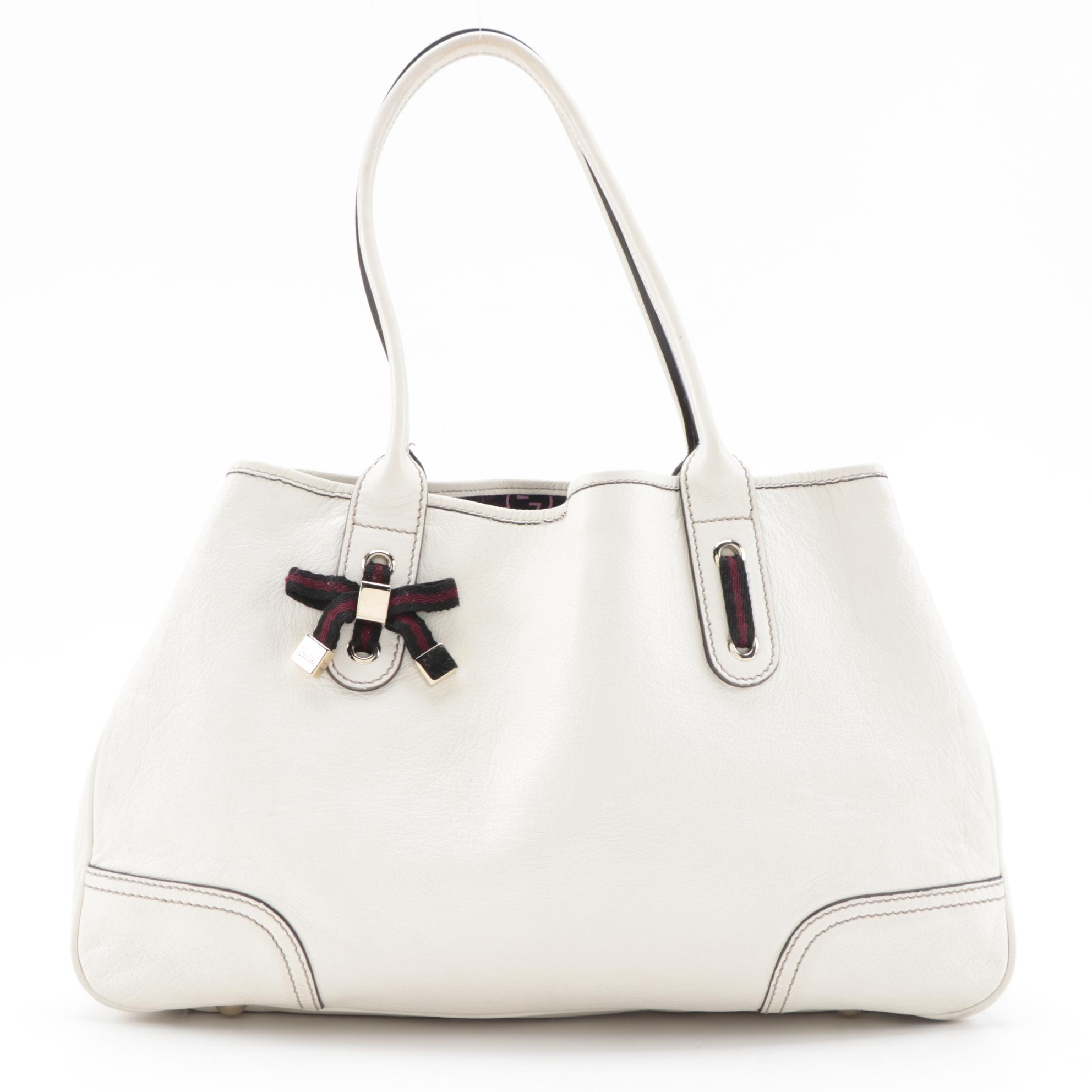Gucci White Leather Princy Web Bow Tote
