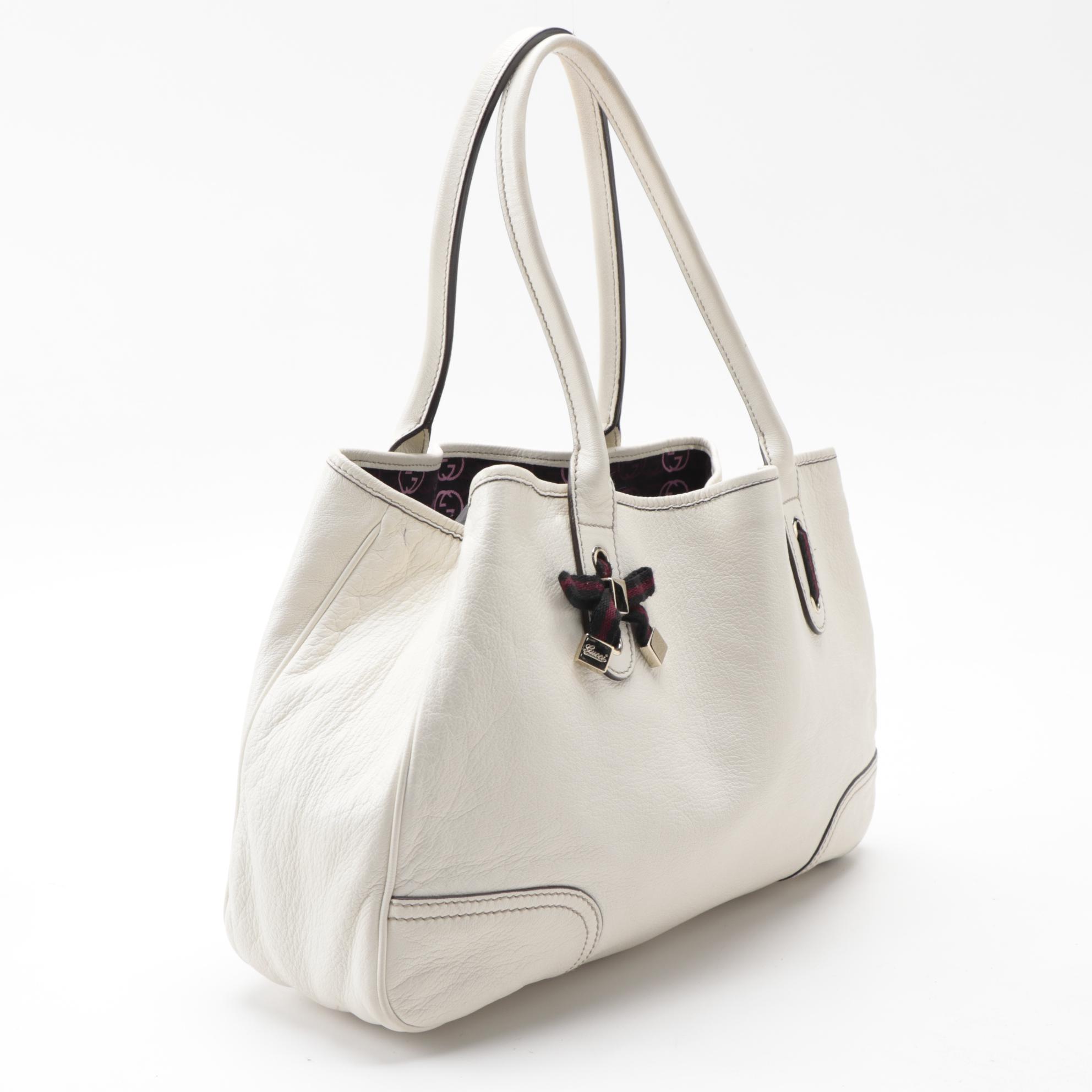 Gucci White Leather Princy Web Bow Tote