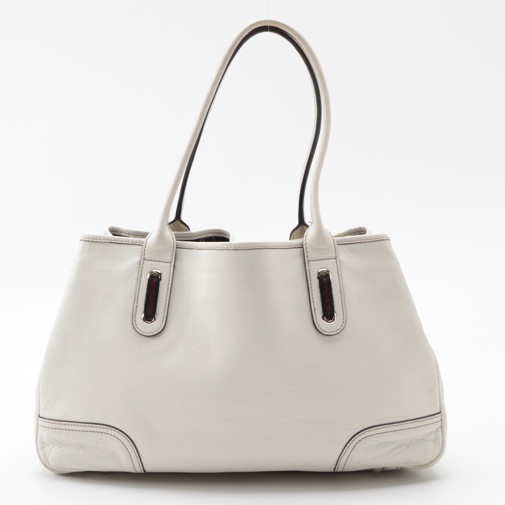 Gucci White Leather Princy Web Bow Tote