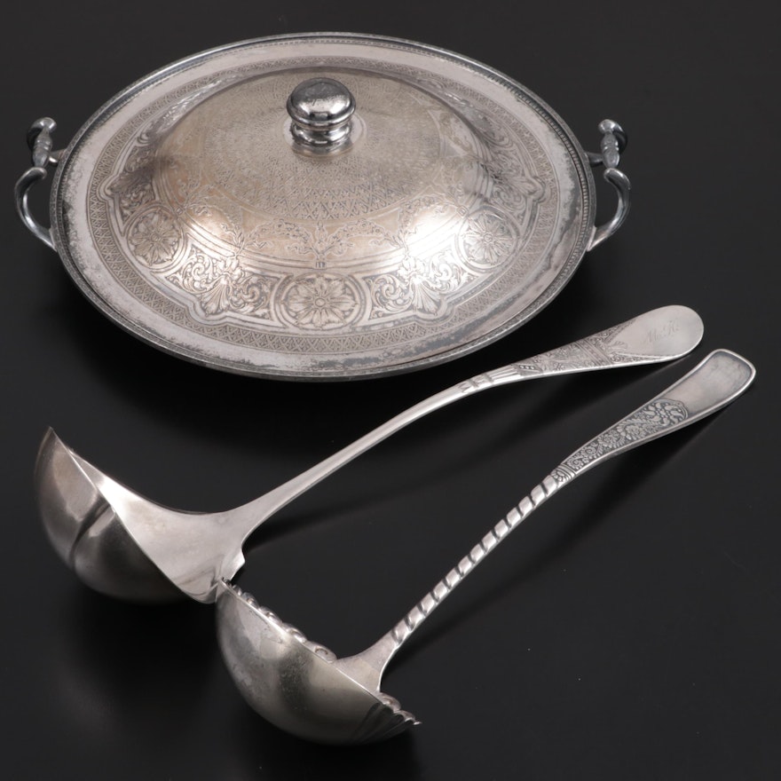 Weidlich Brothers Silver Plate Serving Platter with Silver Plate Ladles