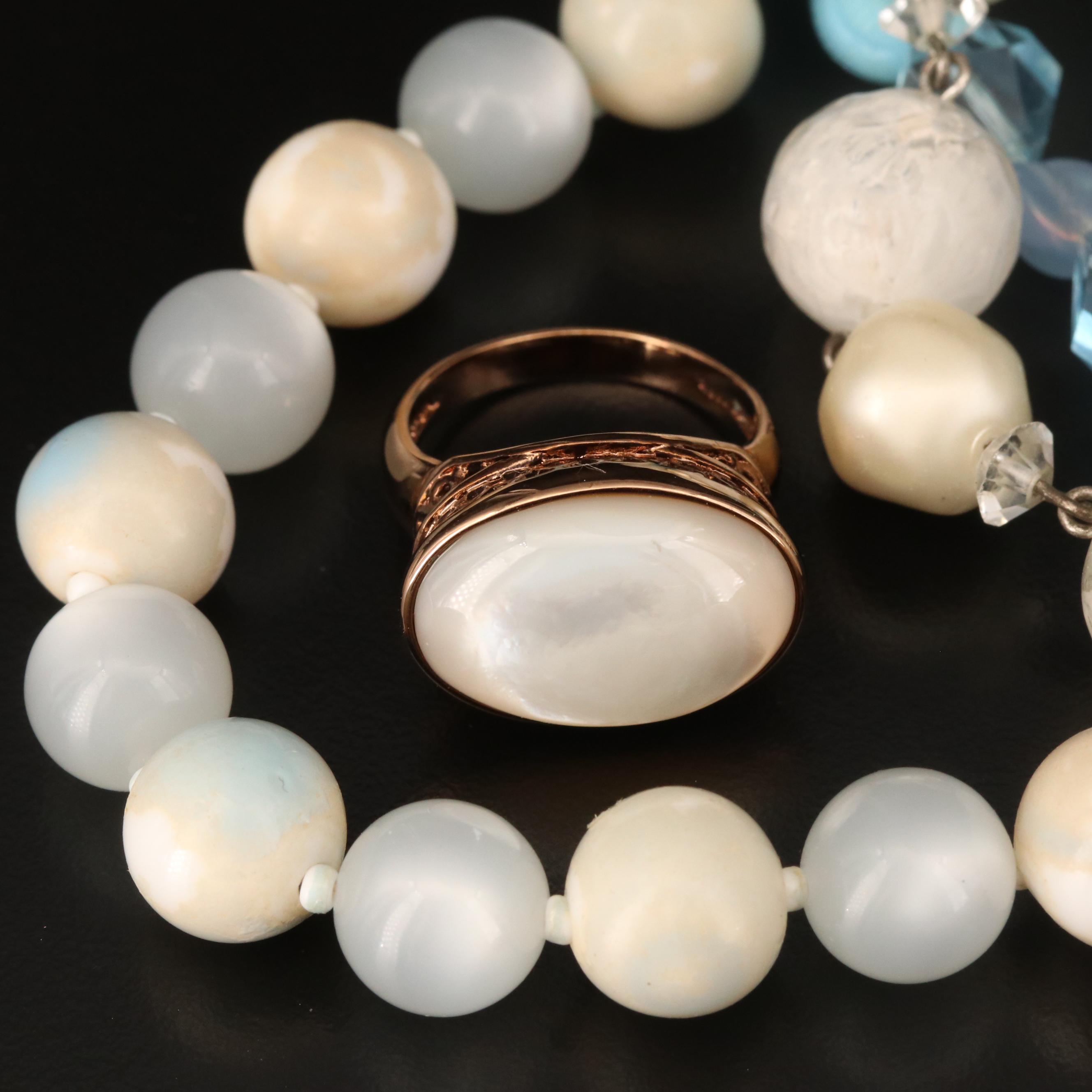 Vintage Early Plastic Necklaces Including Mother of Pearl Ring