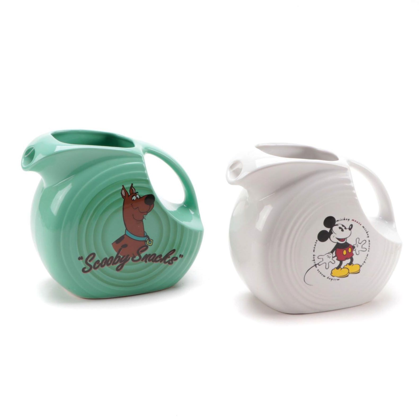 Homer Laughlin Co. Fiesta "Mickey Mouse" and "Scooby-Doo" Water Pitchers