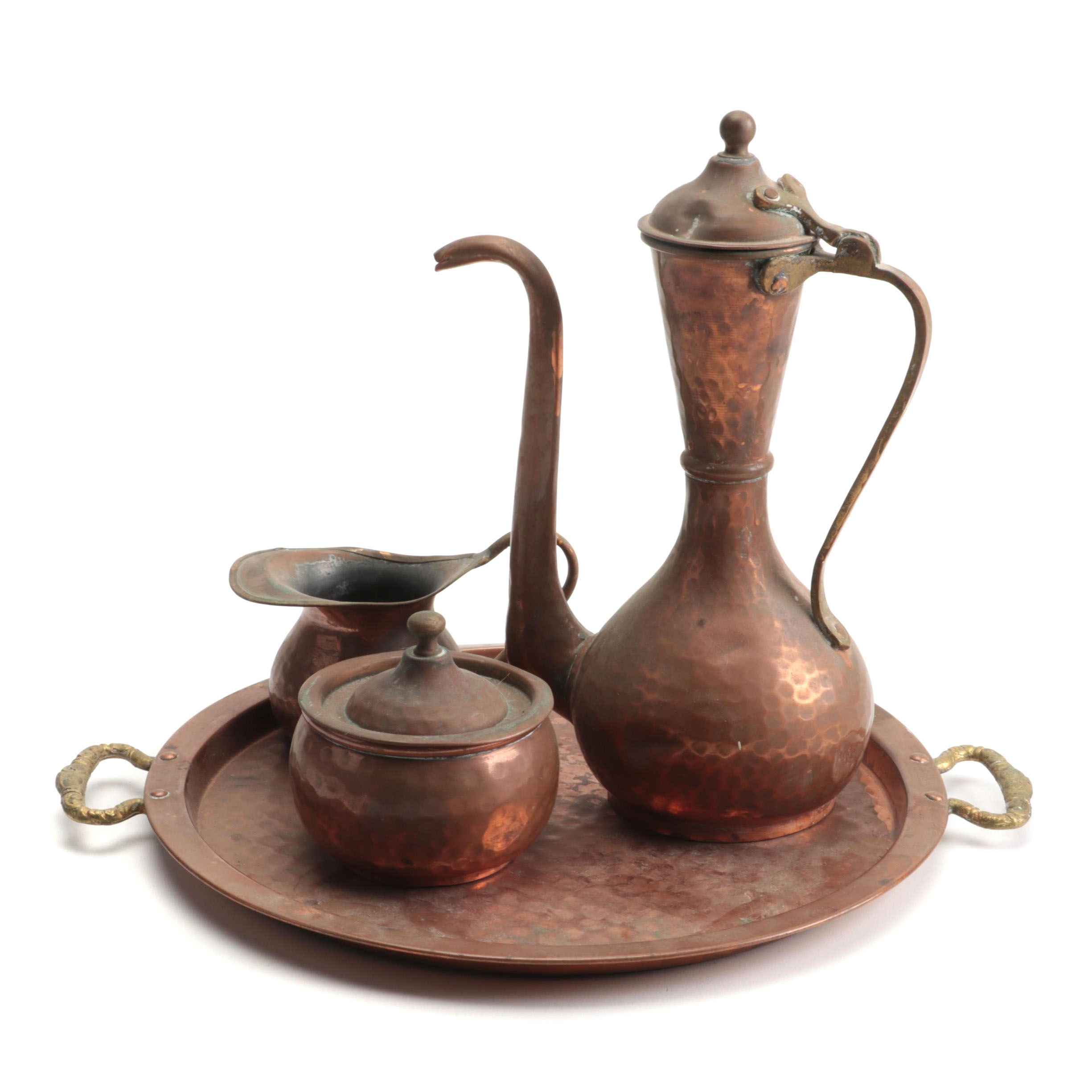 Hammered Copper Turkish Coffee Set with Tray