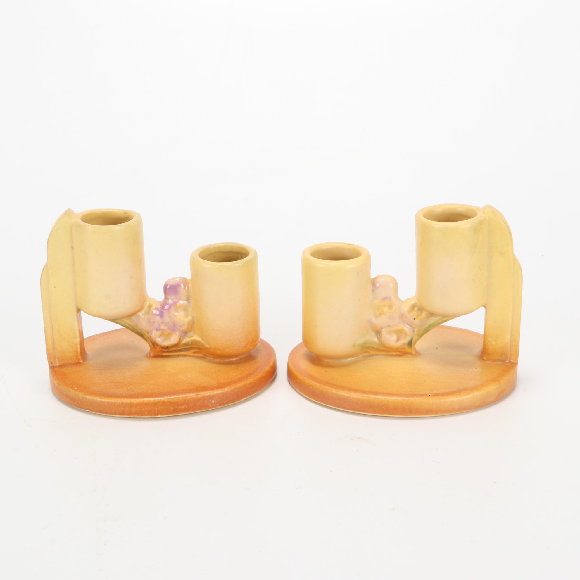 Roseville Pottery Candle Holders Including "Snowberry," "Ixia," and More