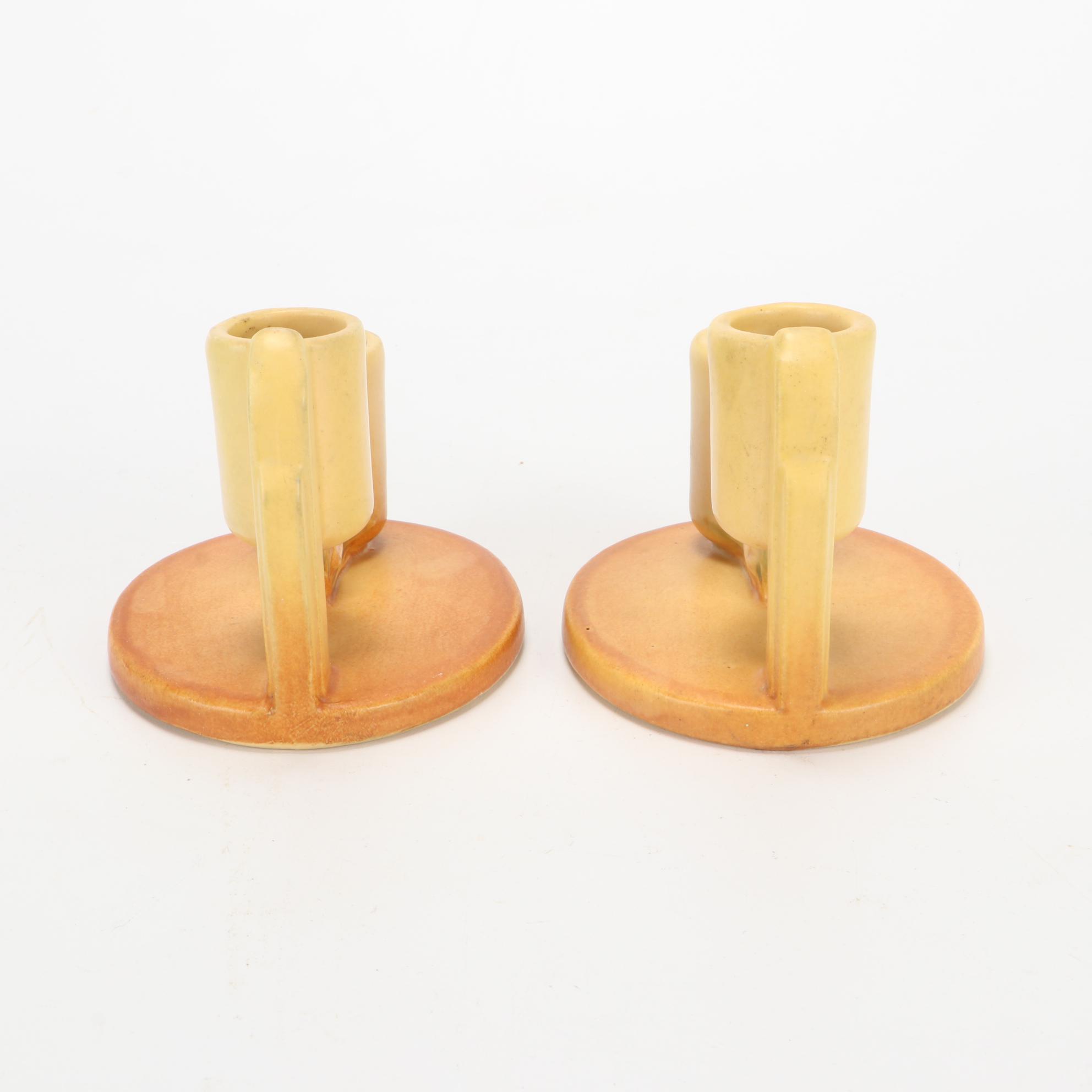 Roseville Pottery Candle Holders Including "Snowberry," "Ixia," and More