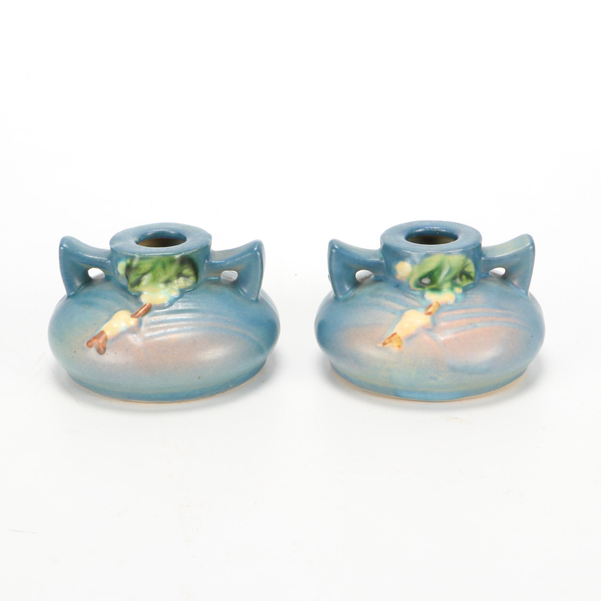 Roseville Pottery Candle Holders Including "Snowberry," "Ixia," and More