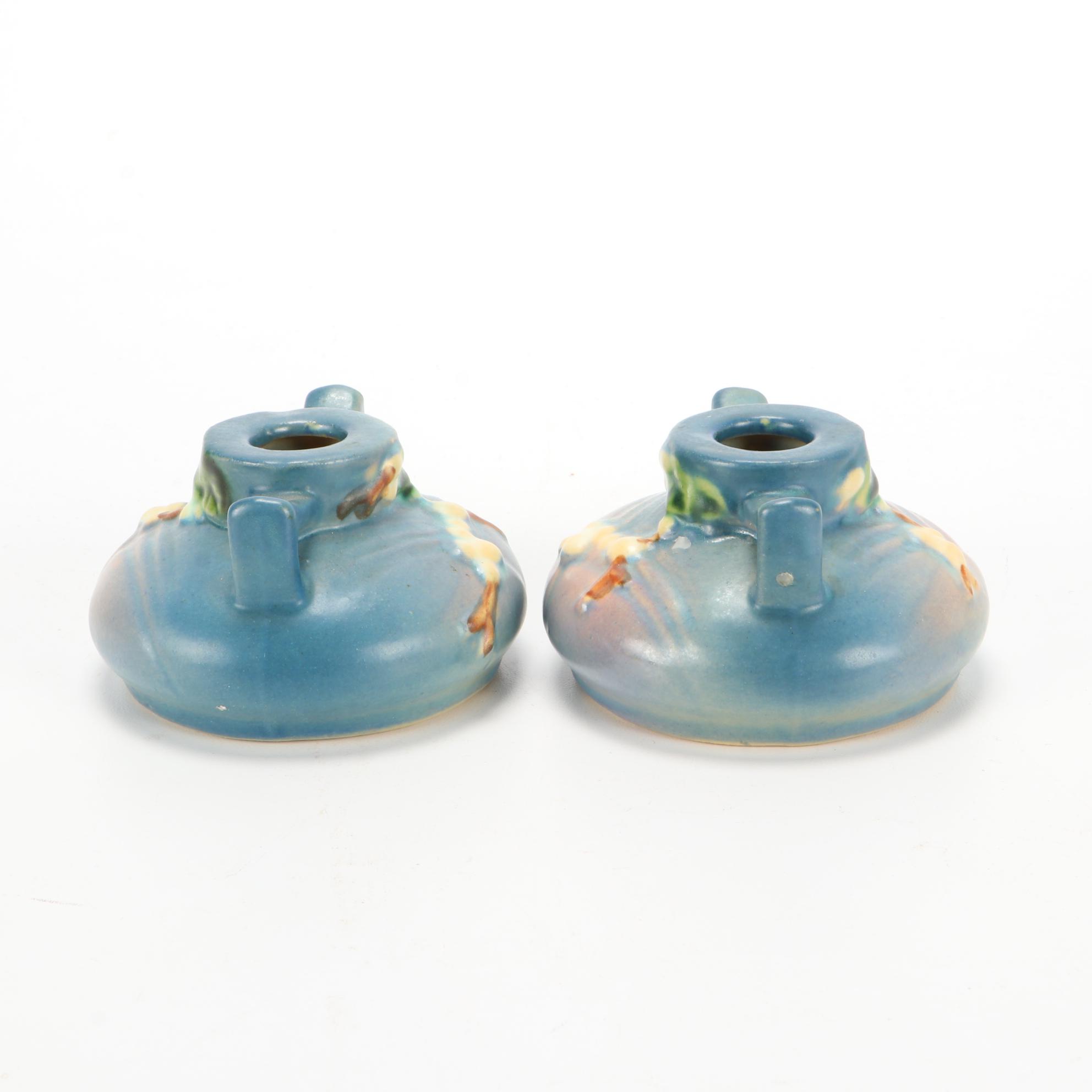 Roseville Pottery Candle Holders Including "Snowberry," "Ixia," and More