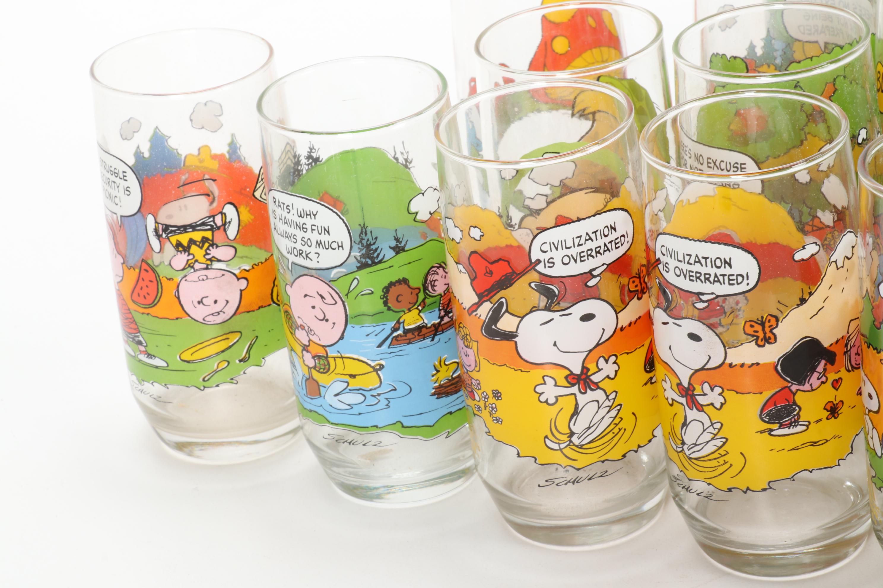 Wallace Berrie & Co. Novelty "Smurf" and "Camp Snoopy" Glasses by McDonald's