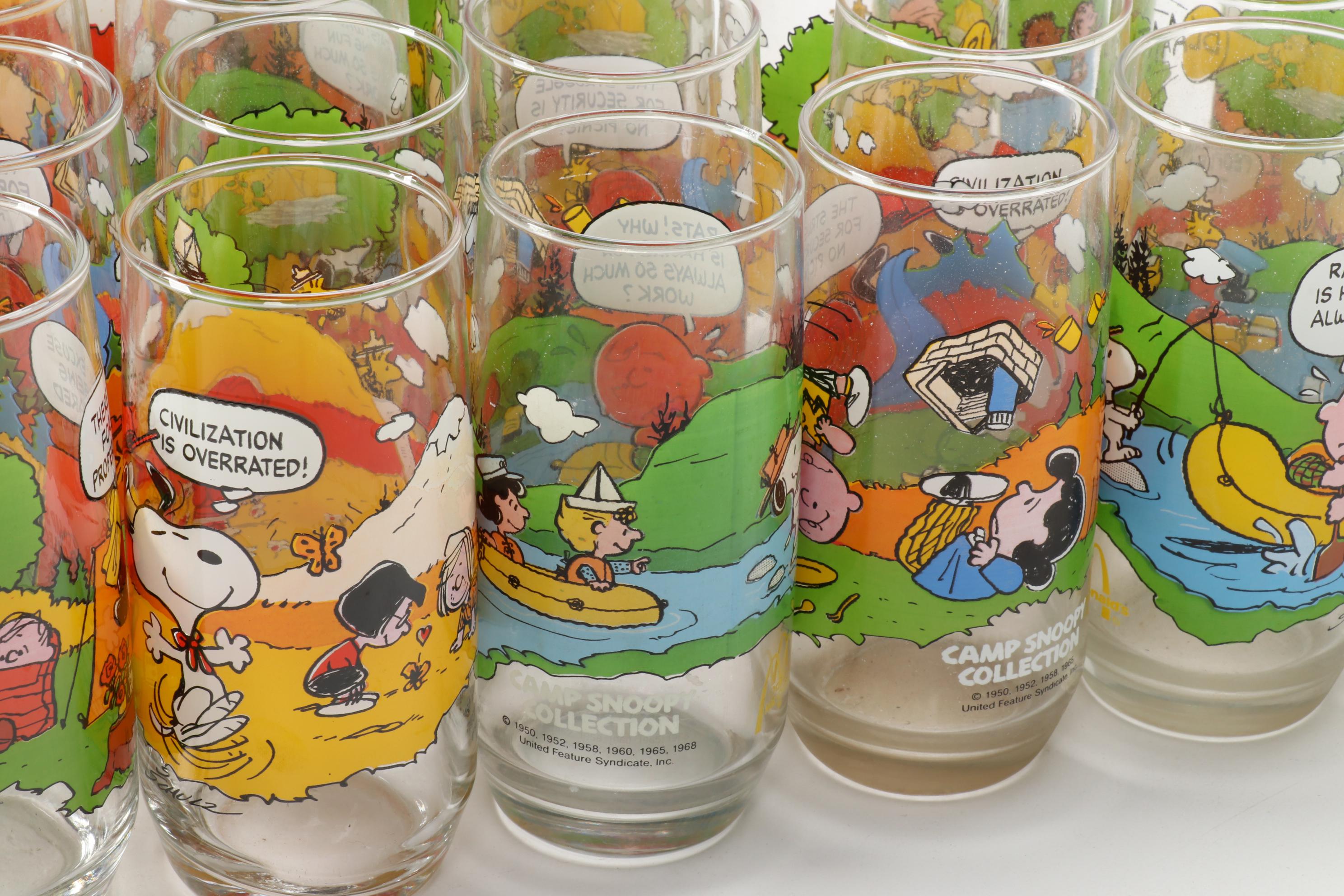 Wallace Berrie & Co. Novelty "Smurf" and "Camp Snoopy" Glasses by McDonald's