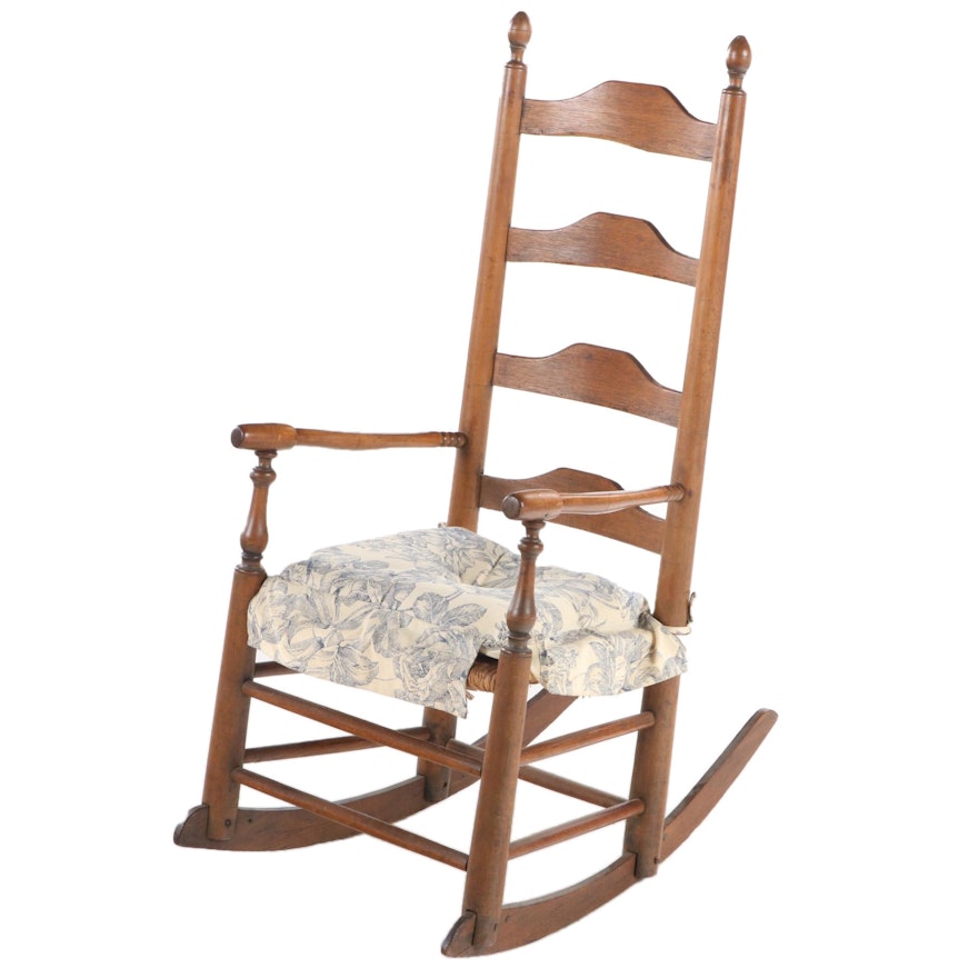 American Primitive Ladderback Rocking Armchair, 19th Century