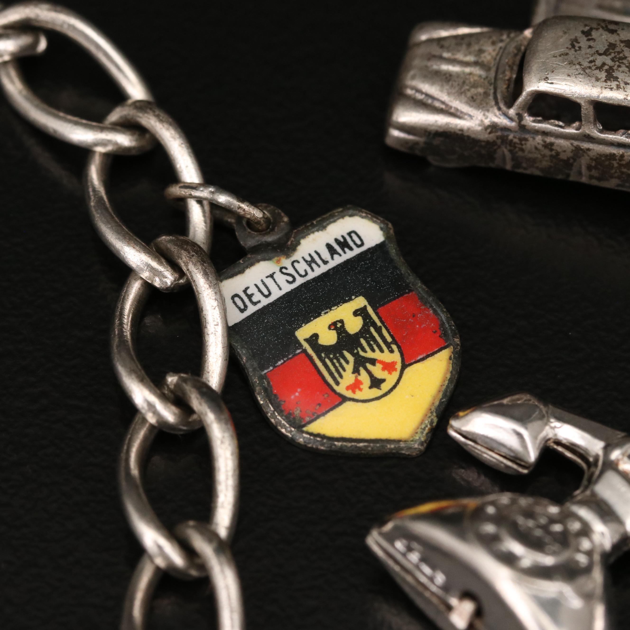 Rhinestone and Enamel Charm Bracelets Including 800 and Sterling Silver Charms