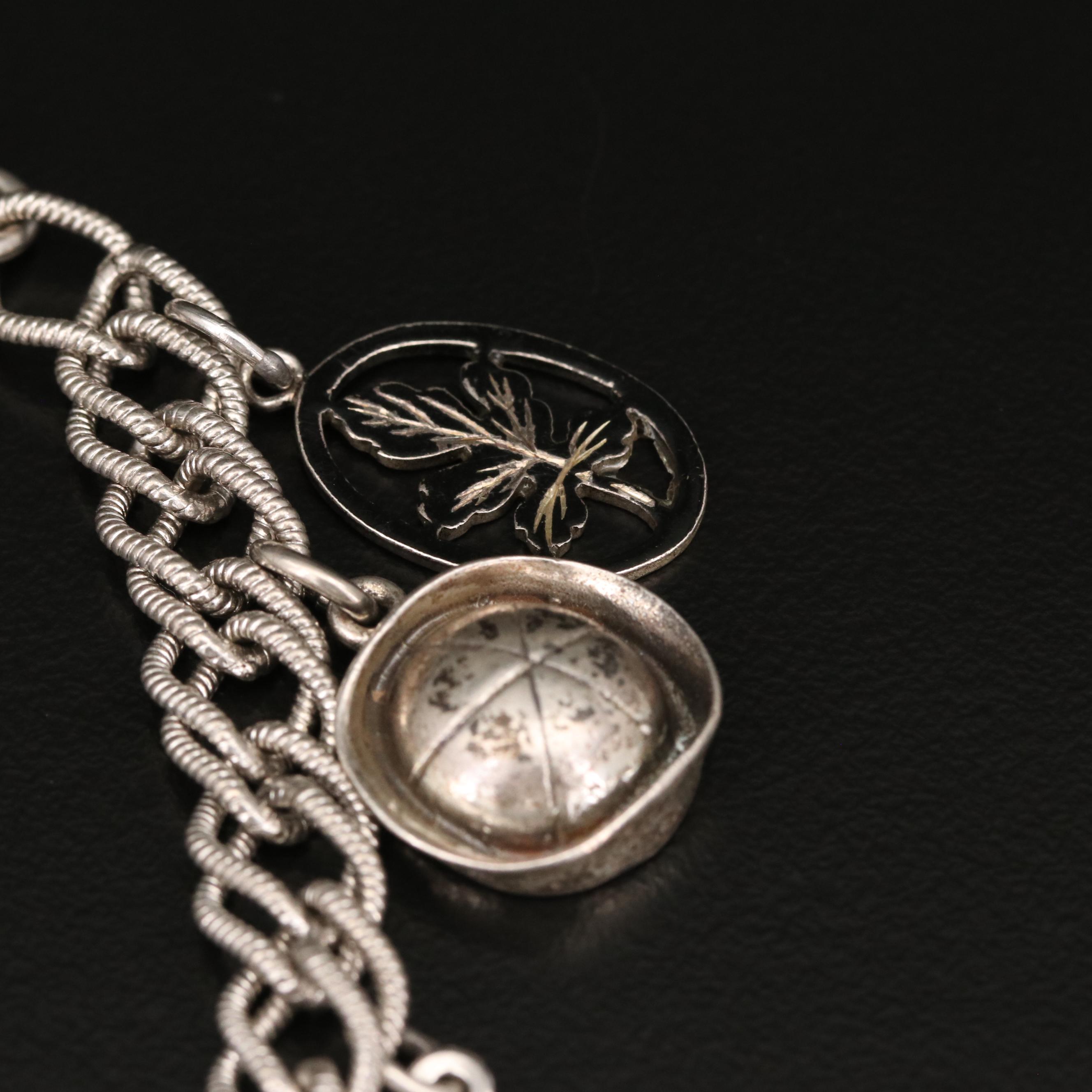 Rhinestone and Enamel Charm Bracelets Including 800 and Sterling Silver Charms