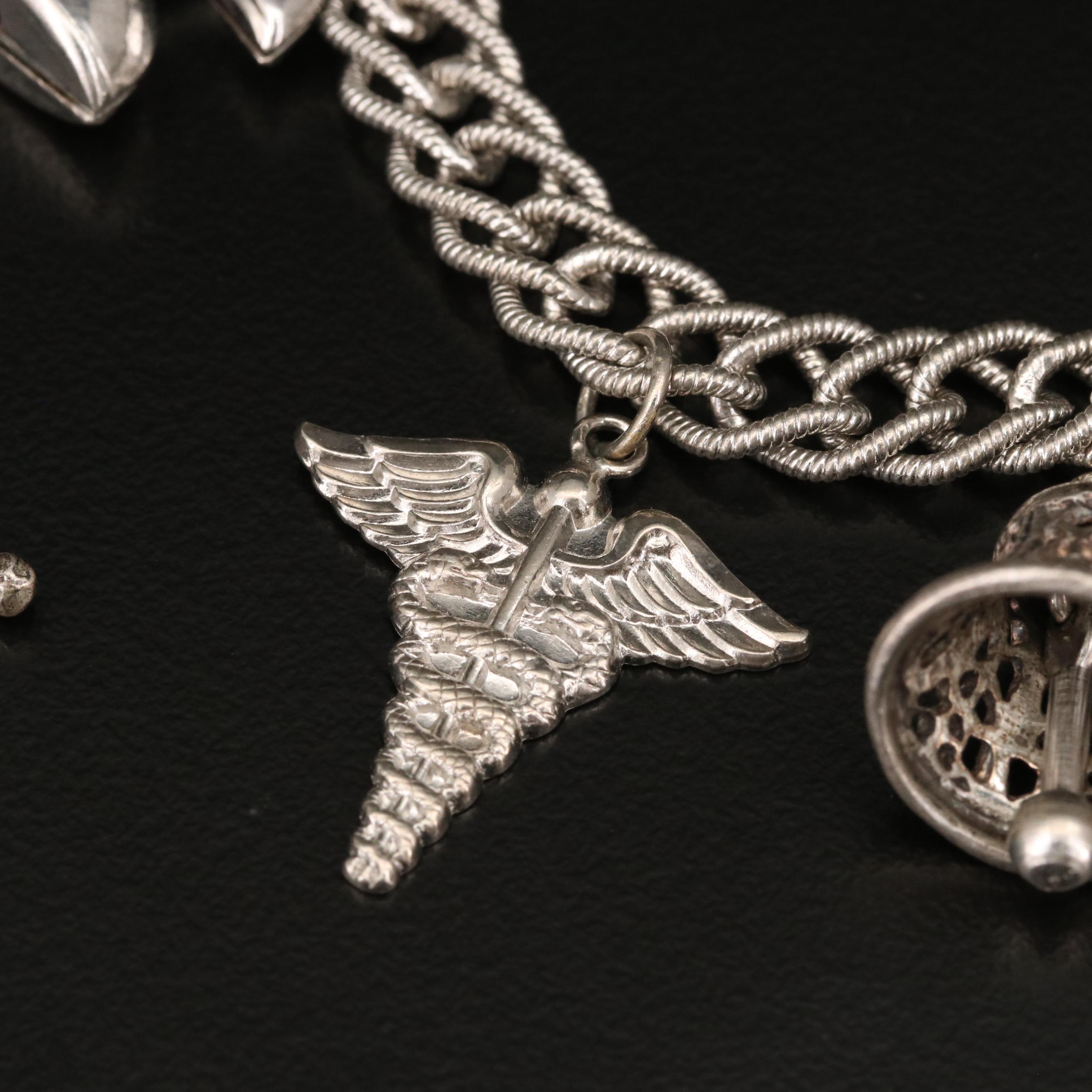 Rhinestone and Enamel Charm Bracelets Including 800 and Sterling Silver Charms