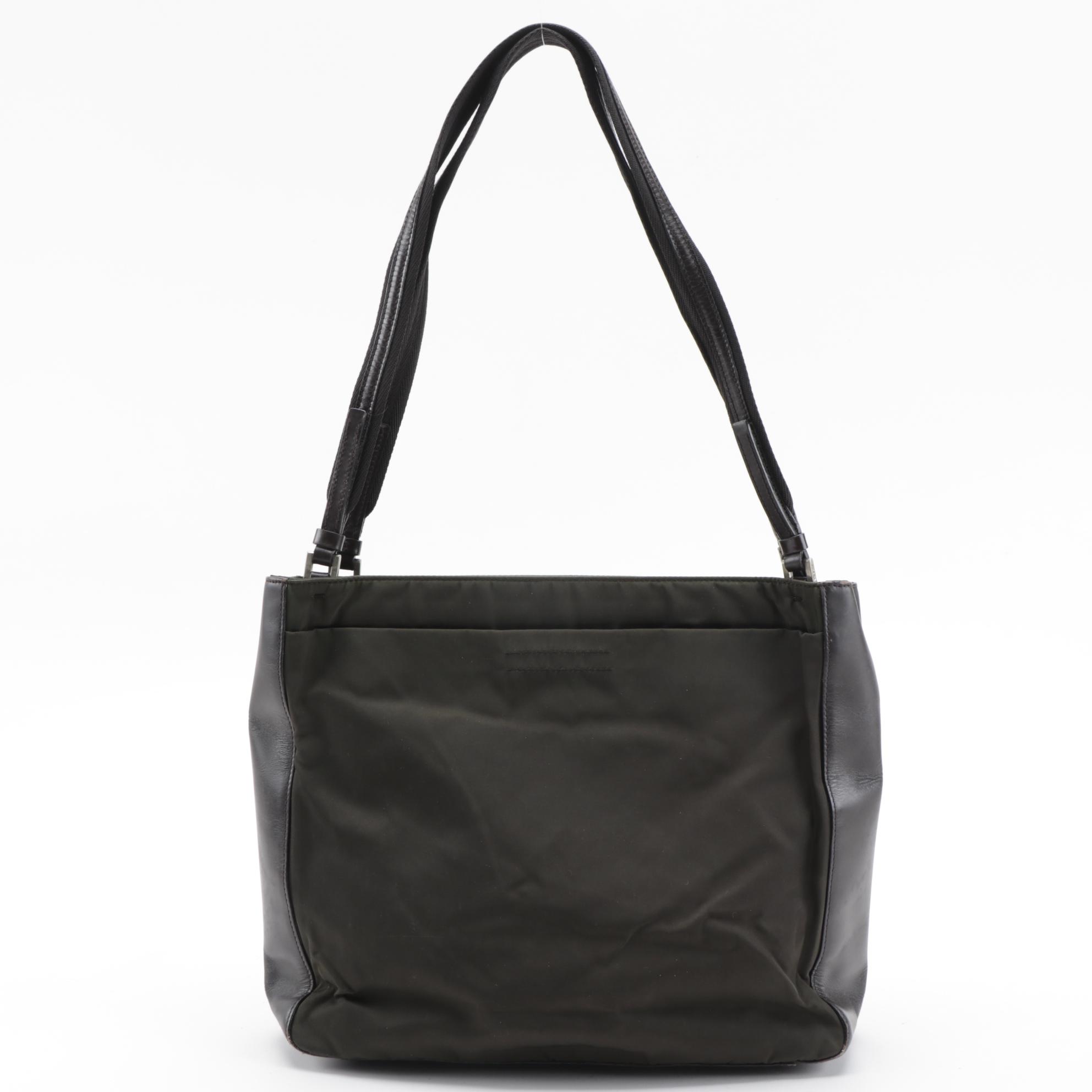 Prada Shoulder Tote in Dark Brown Nylon with Leather Trim