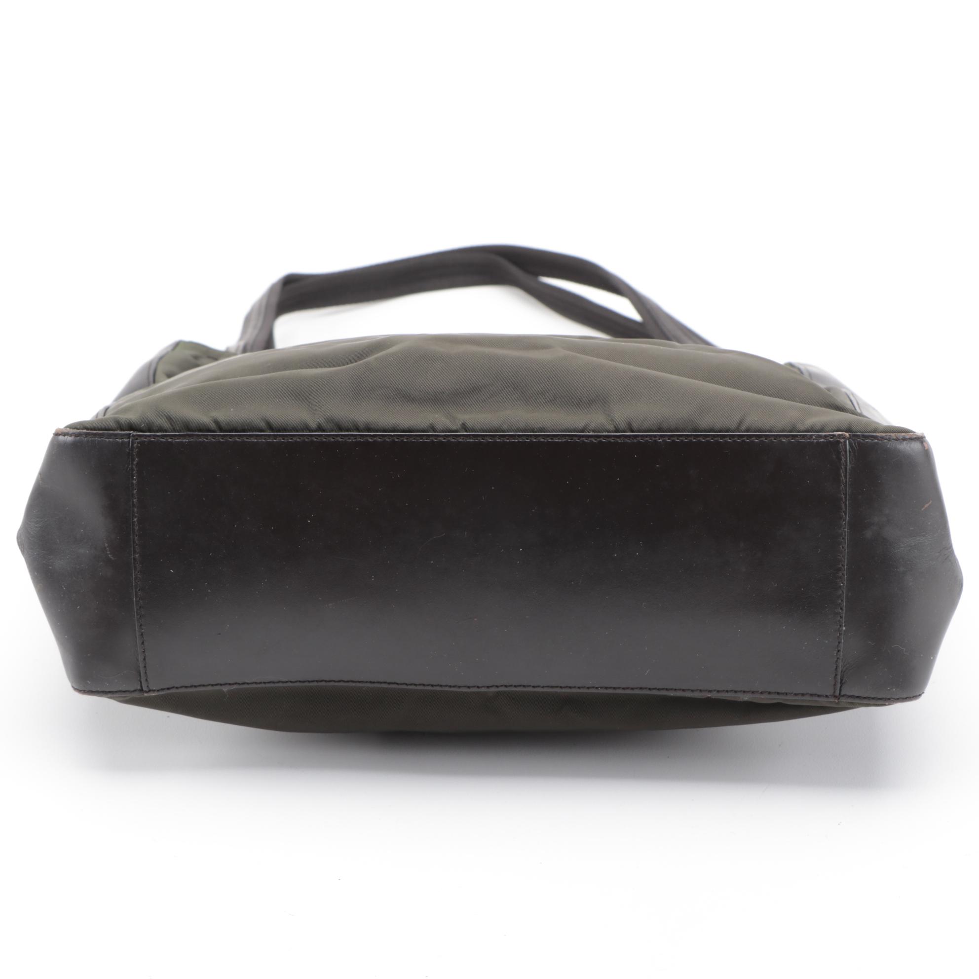 Prada Shoulder Tote in Dark Brown Nylon with Leather Trim