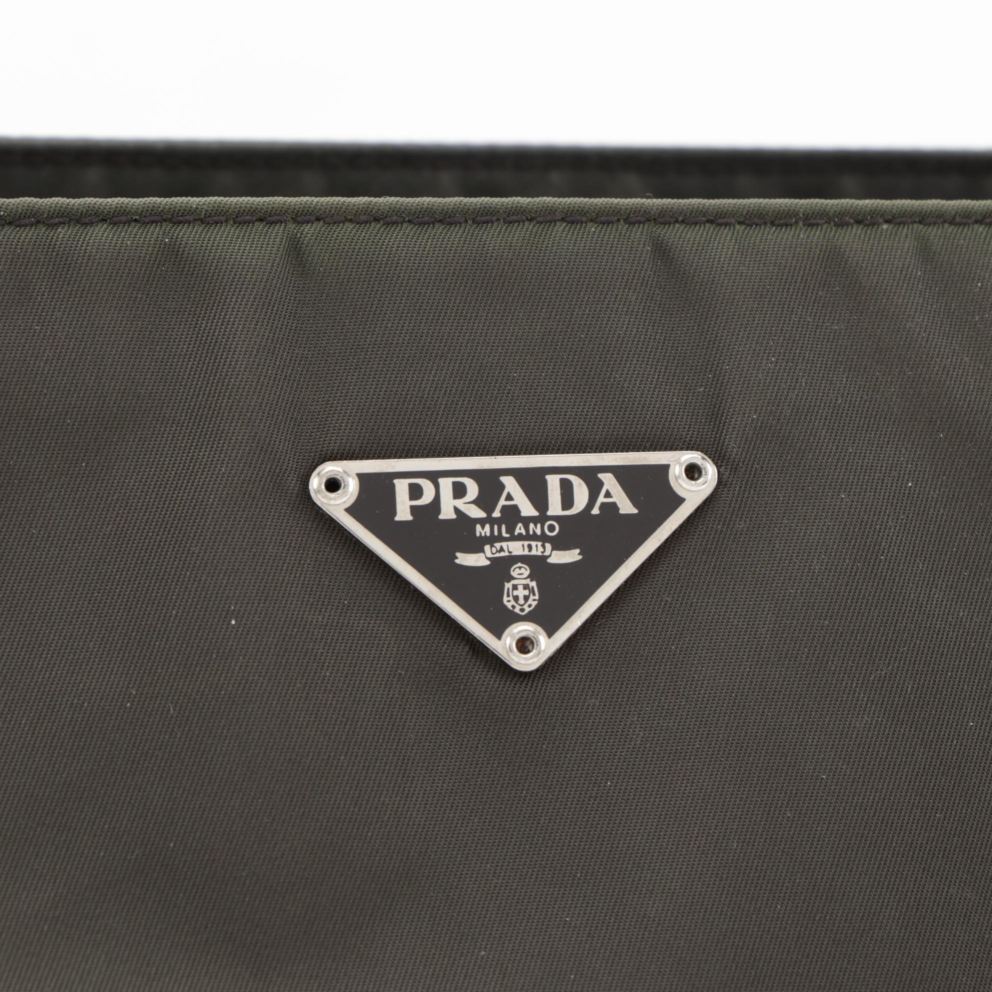 Prada Shoulder Tote in Dark Brown Nylon with Leather Trim