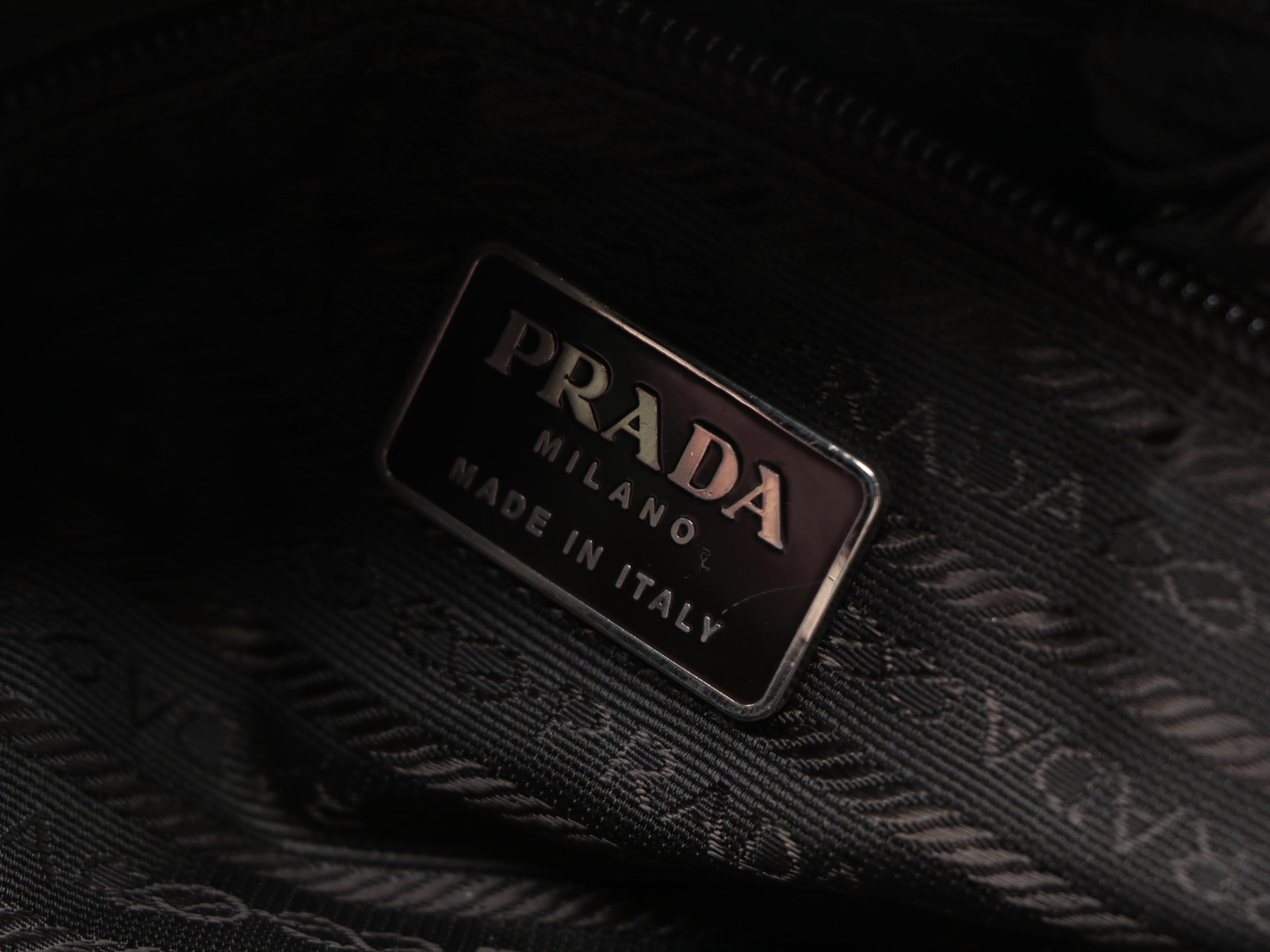 Prada Shoulder Tote in Dark Brown Nylon with Leather Trim