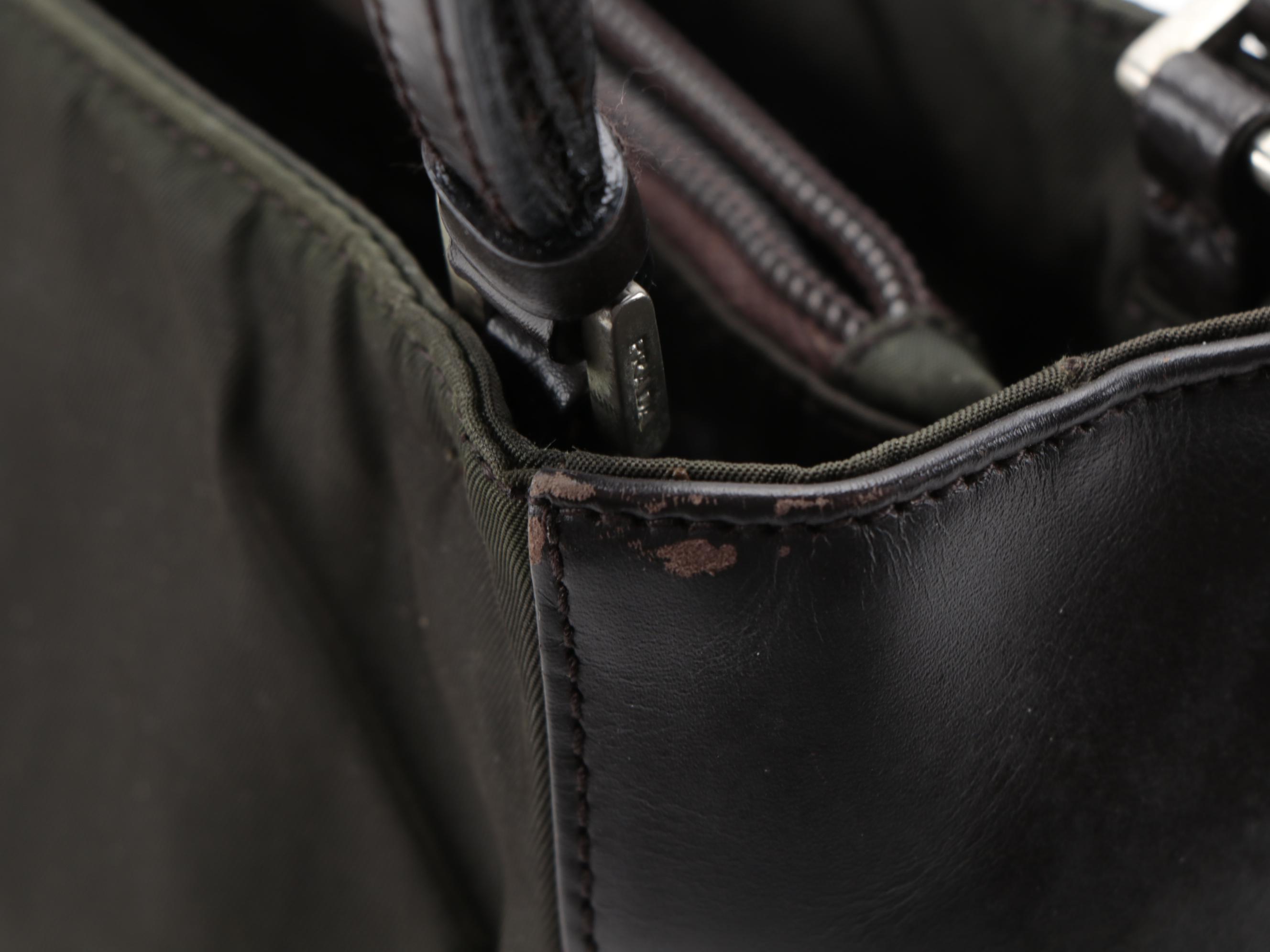 Prada Shoulder Tote in Dark Brown Nylon with Leather Trim