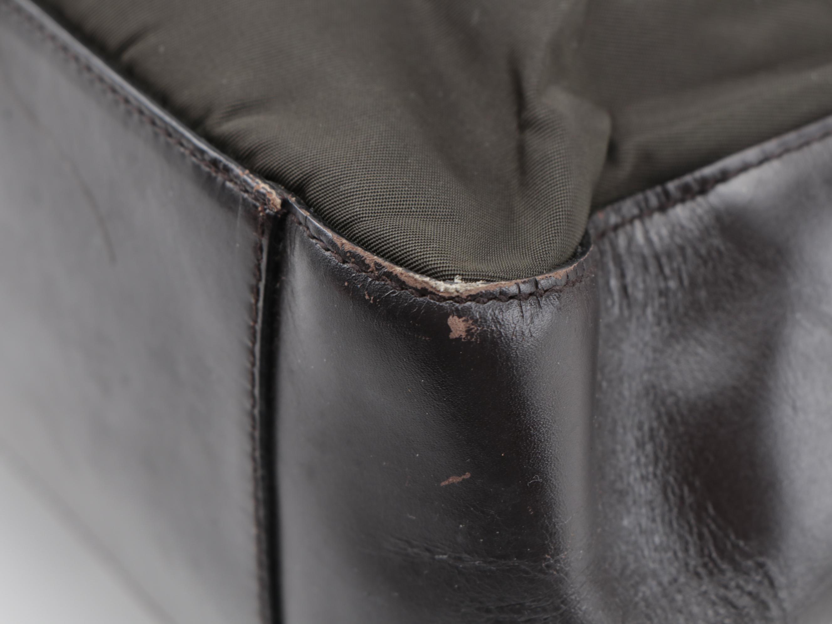 Prada Shoulder Tote in Dark Brown Nylon with Leather Trim