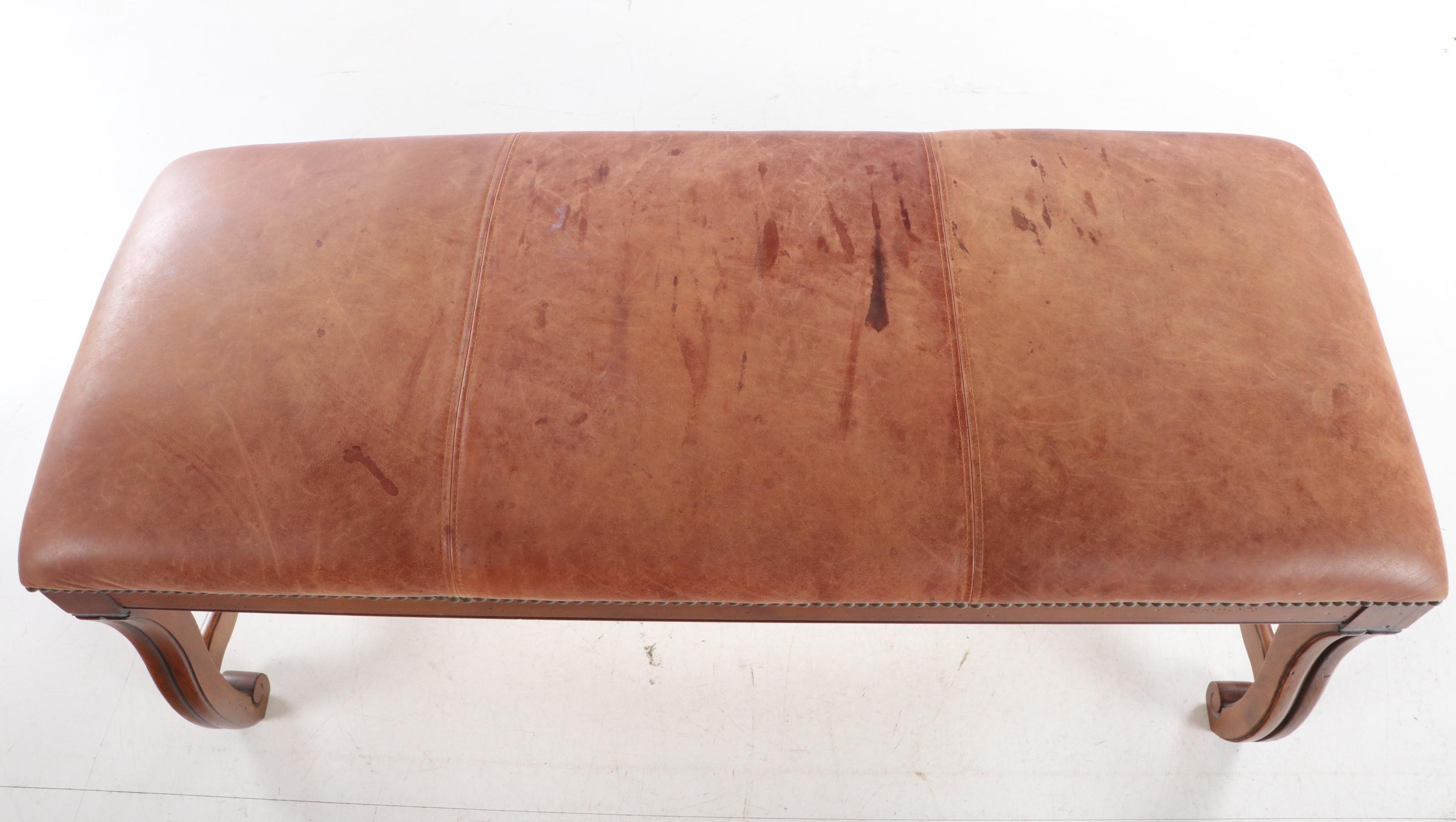 Stanley Furniture Hardwood and Studded Leather Bench