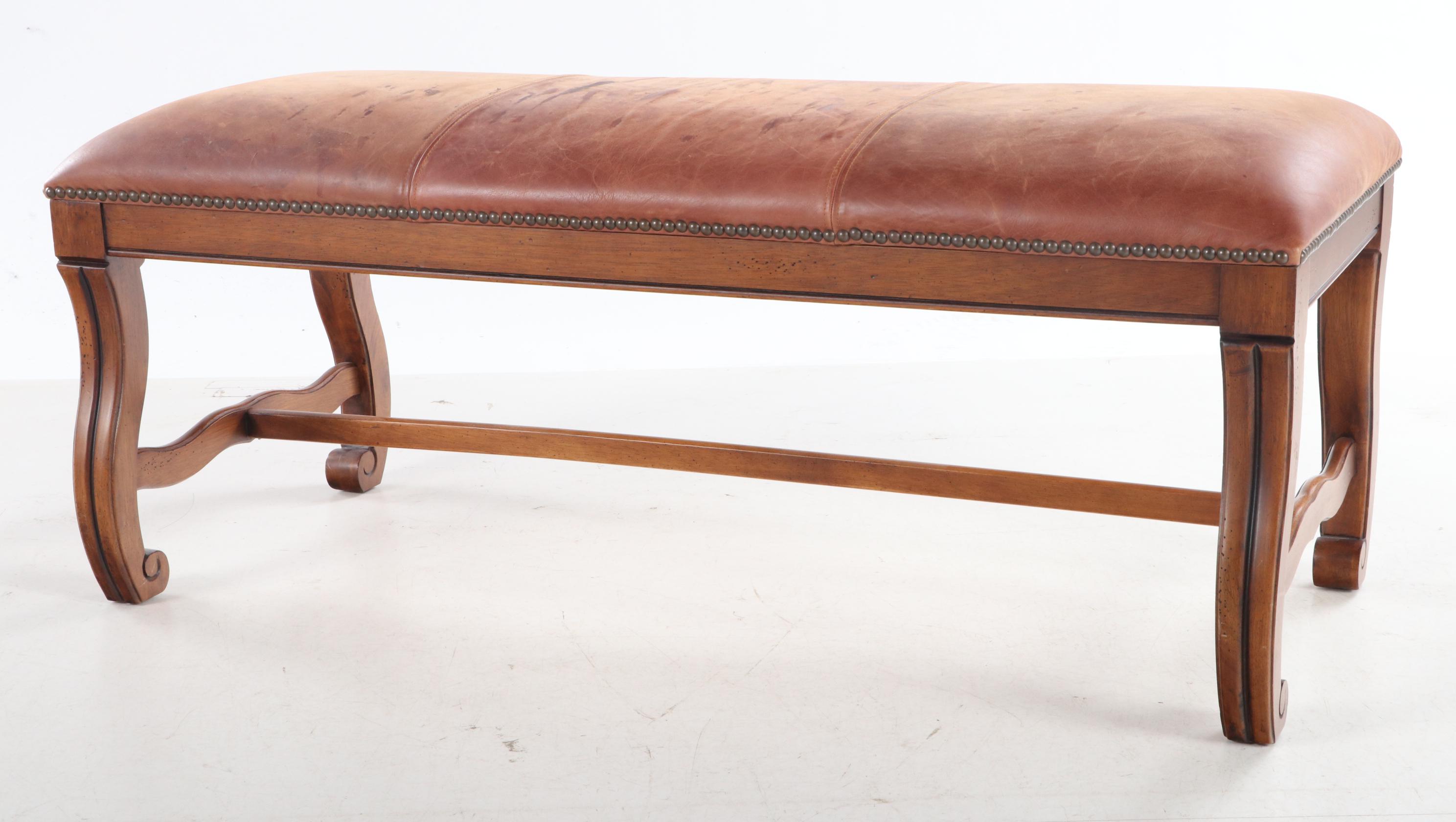 Stanley Furniture Hardwood and Studded Leather Bench