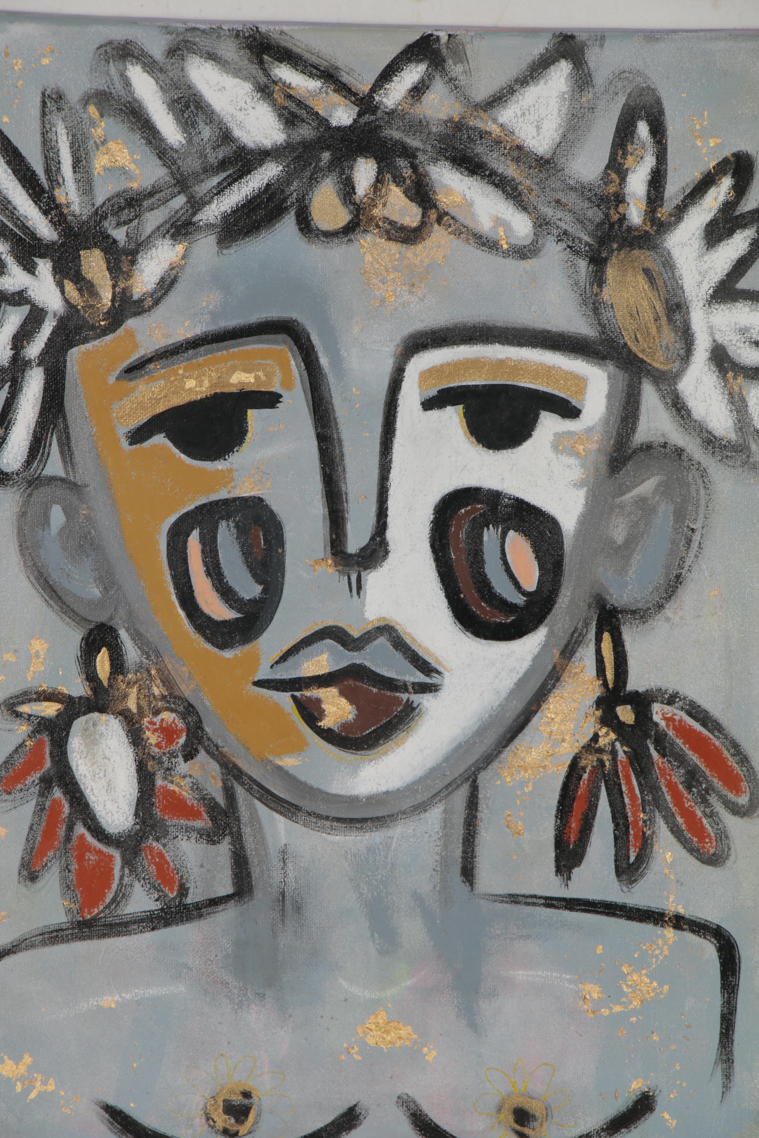 Jordan Howell Acrylic Painting with Gold Leaf, 21st Century