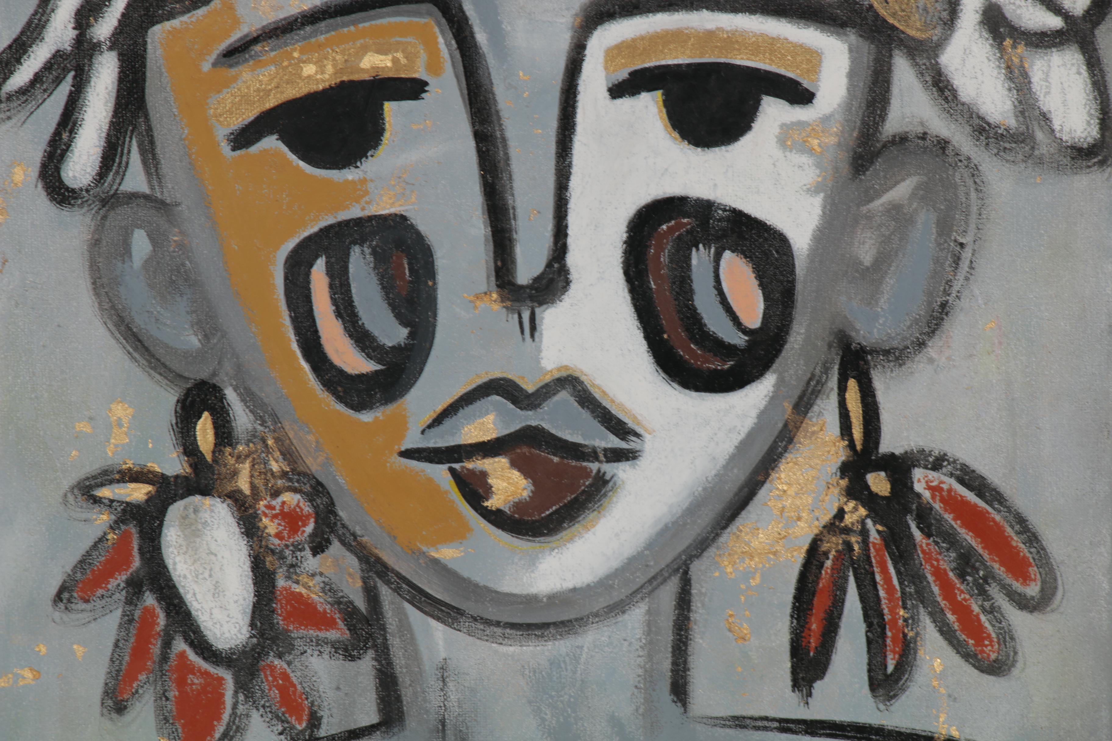 Jordan Howell Acrylic Painting with Gold Leaf, 21st Century