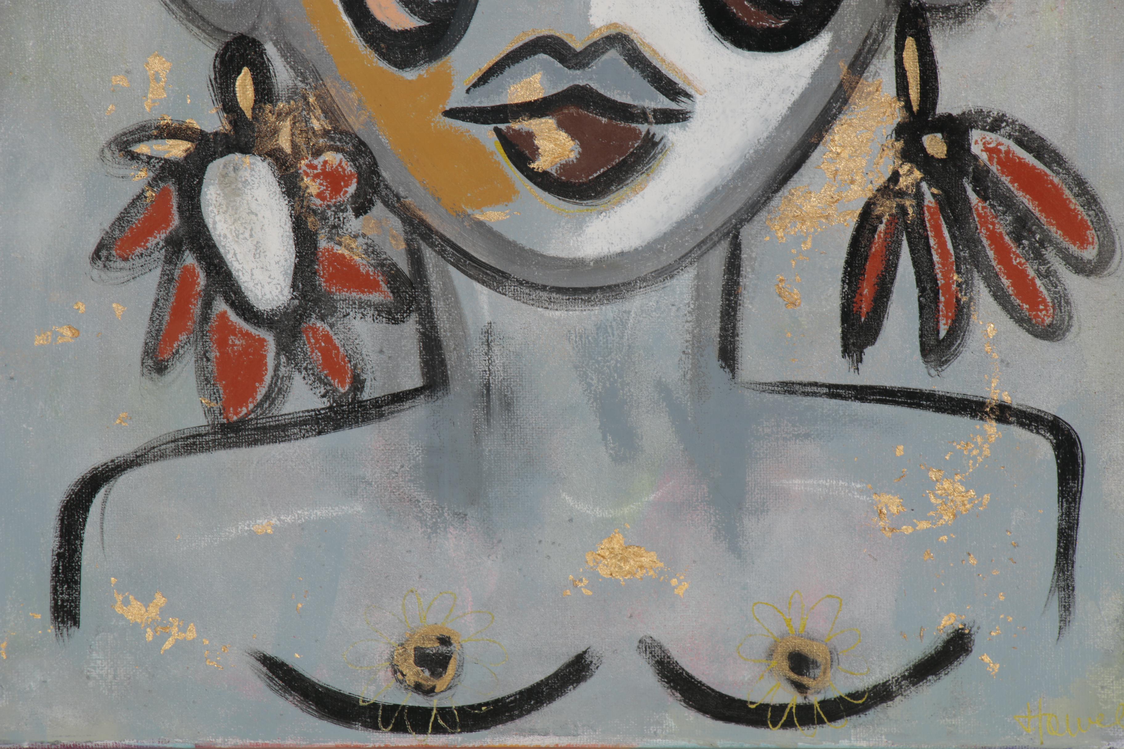 Jordan Howell Acrylic Painting with Gold Leaf, 21st Century