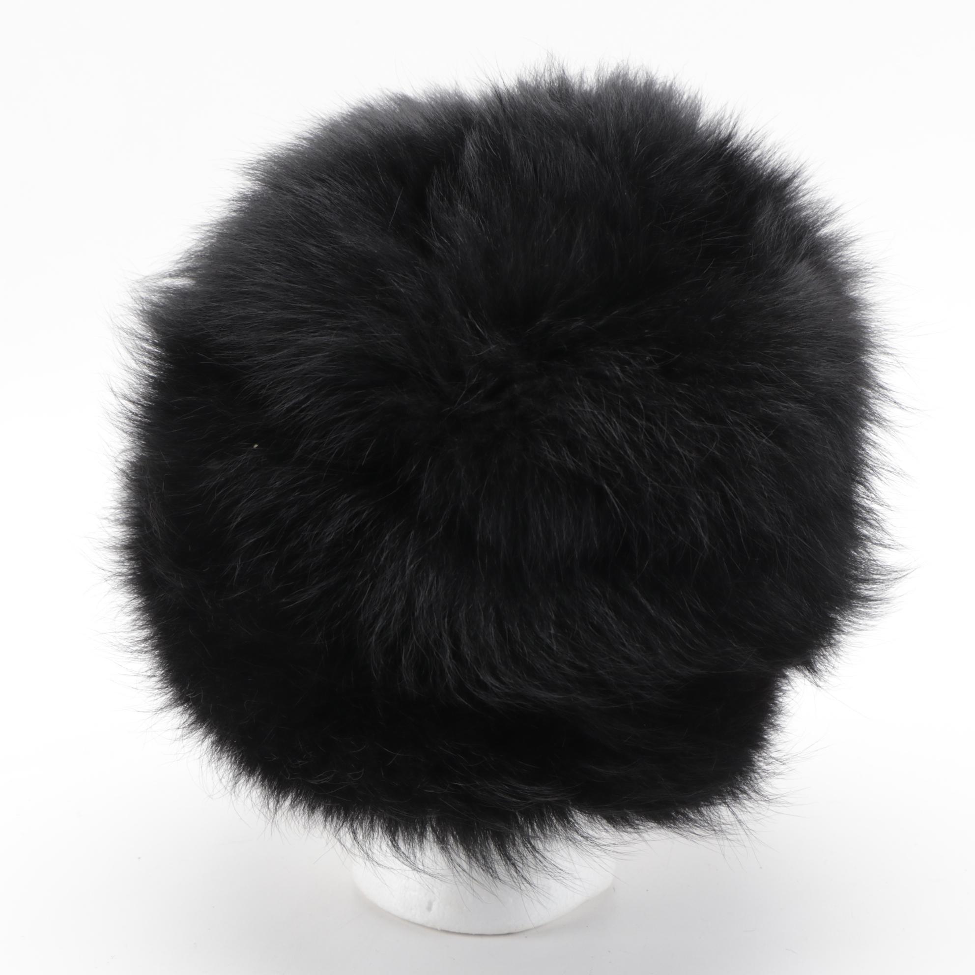 Gottesman Black Faux Fur Hat and Borsalino Hat Box