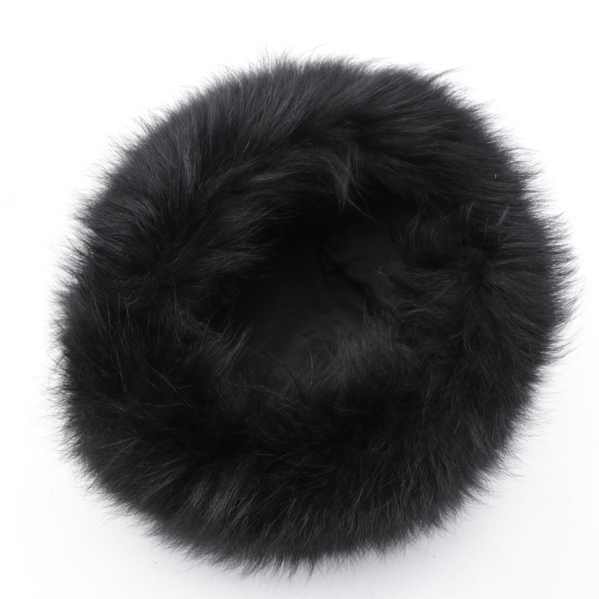 Gottesman Black Faux Fur Hat and Borsalino Hat Box