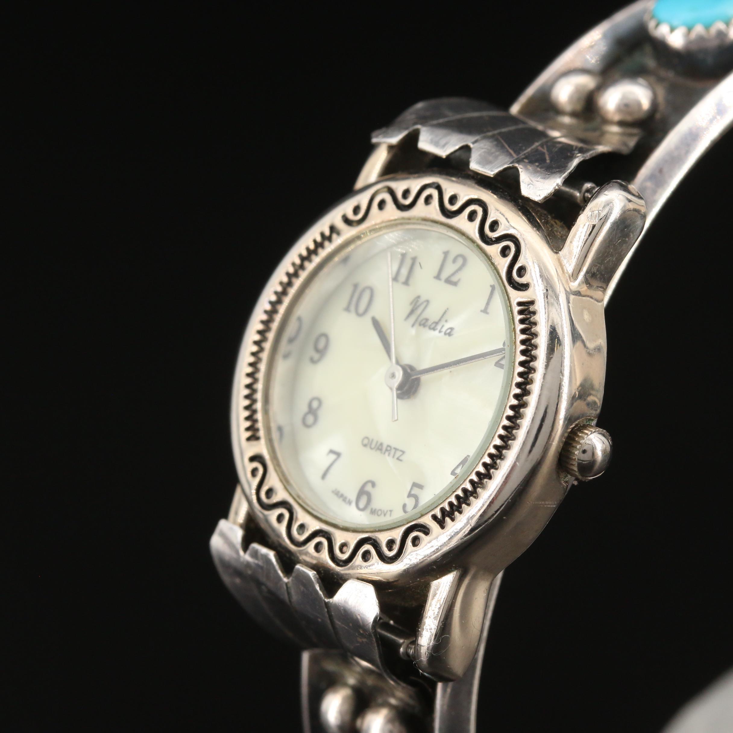 Nadia Turquoise and Sterling Silver Cuff Style Watch