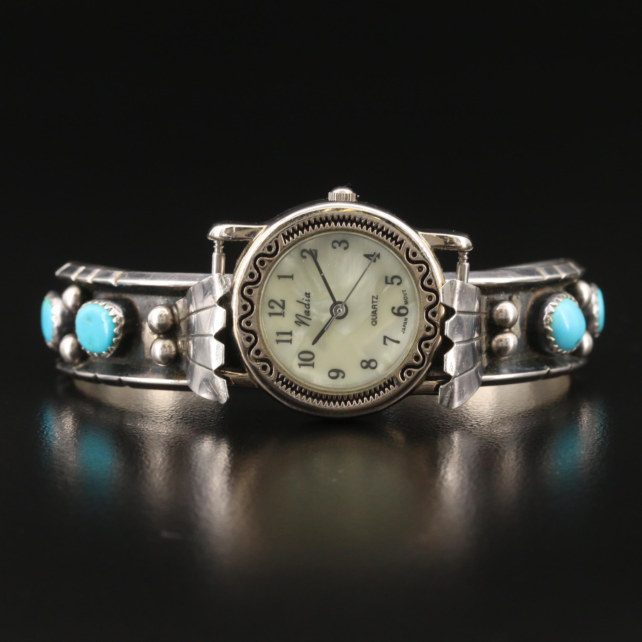 Nadia Turquoise and Sterling Silver Cuff Style Watch