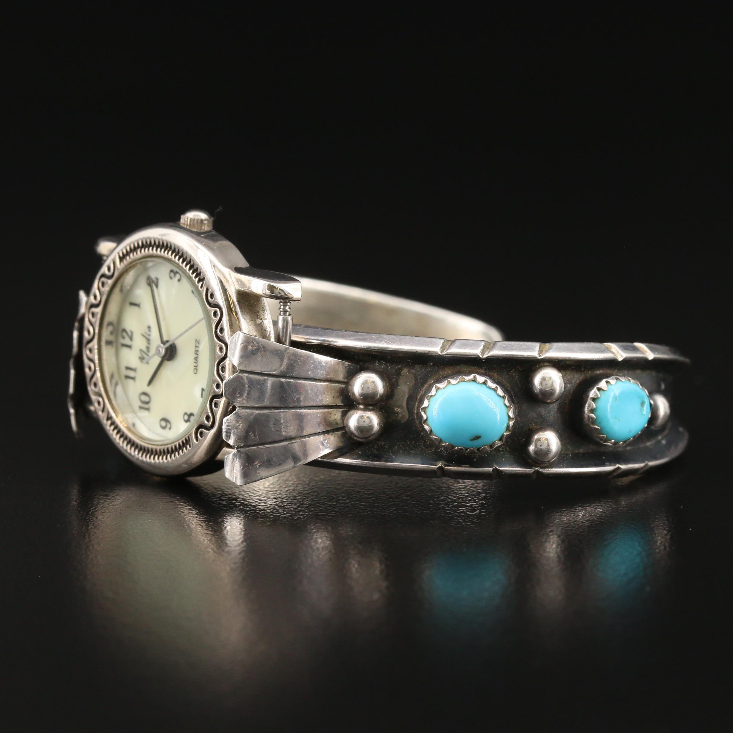 Nadia Turquoise and Sterling Silver Cuff Style Watch
