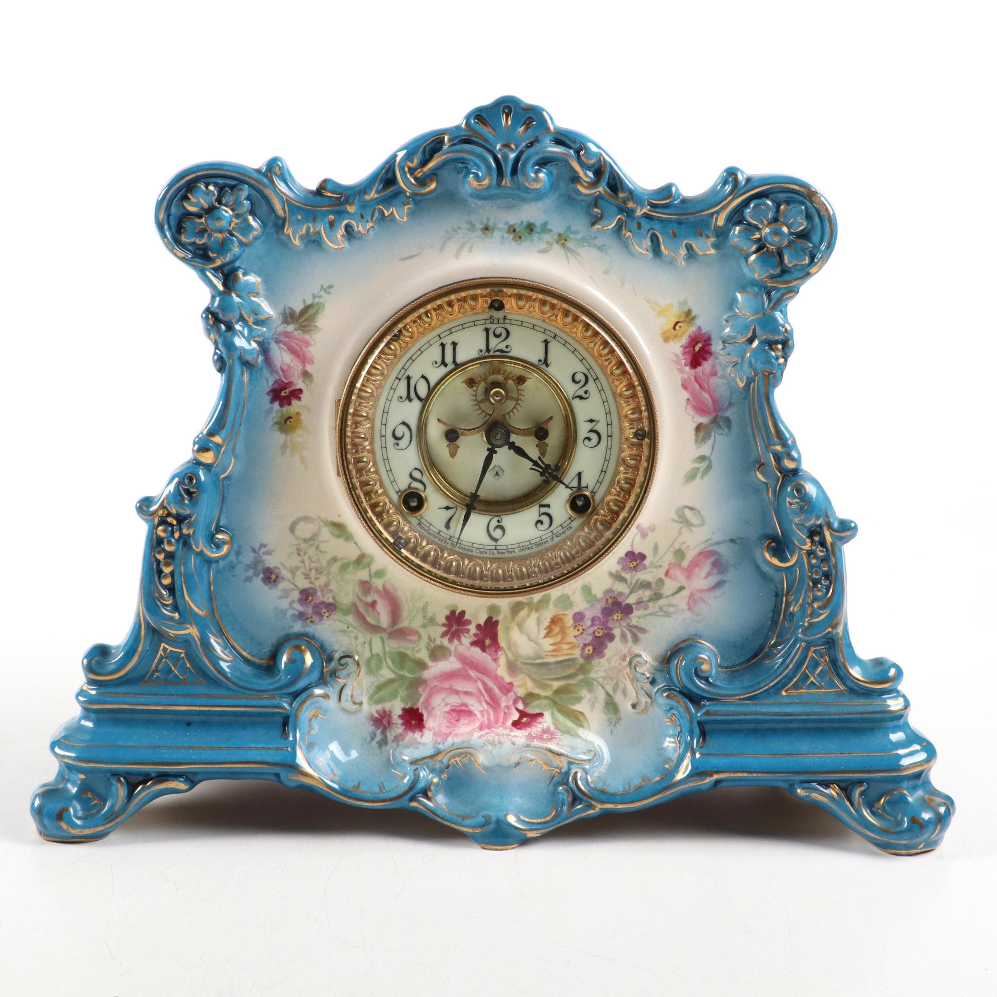 Royal Bonn  Ansonia Porcelain Mantel Clock, Early 20th Century