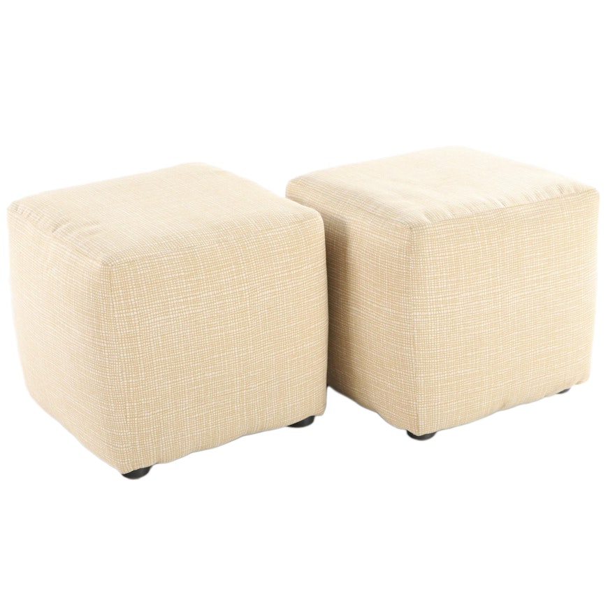 Pair of Ashley Furniture Modernist Style Upholstered Footstools