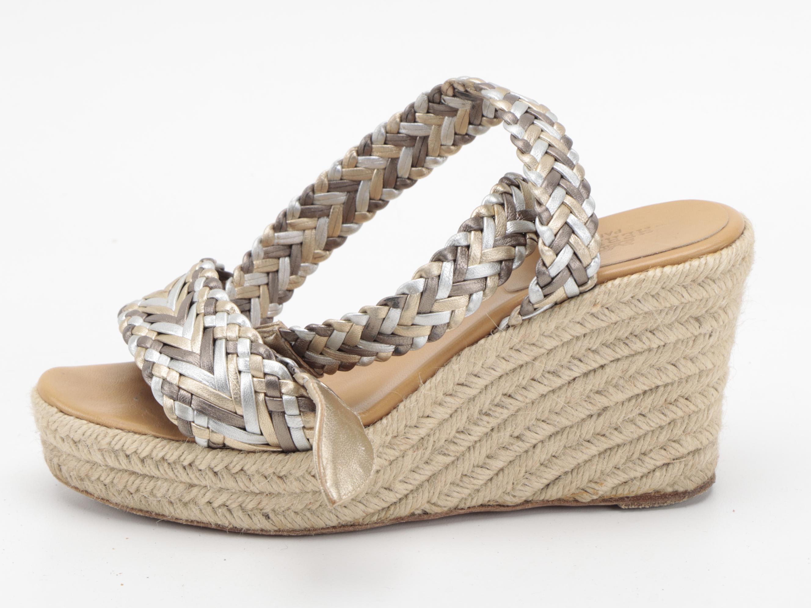 Hermès Sofia Espadrille Wedge Sandals with Metallic Braided Straps