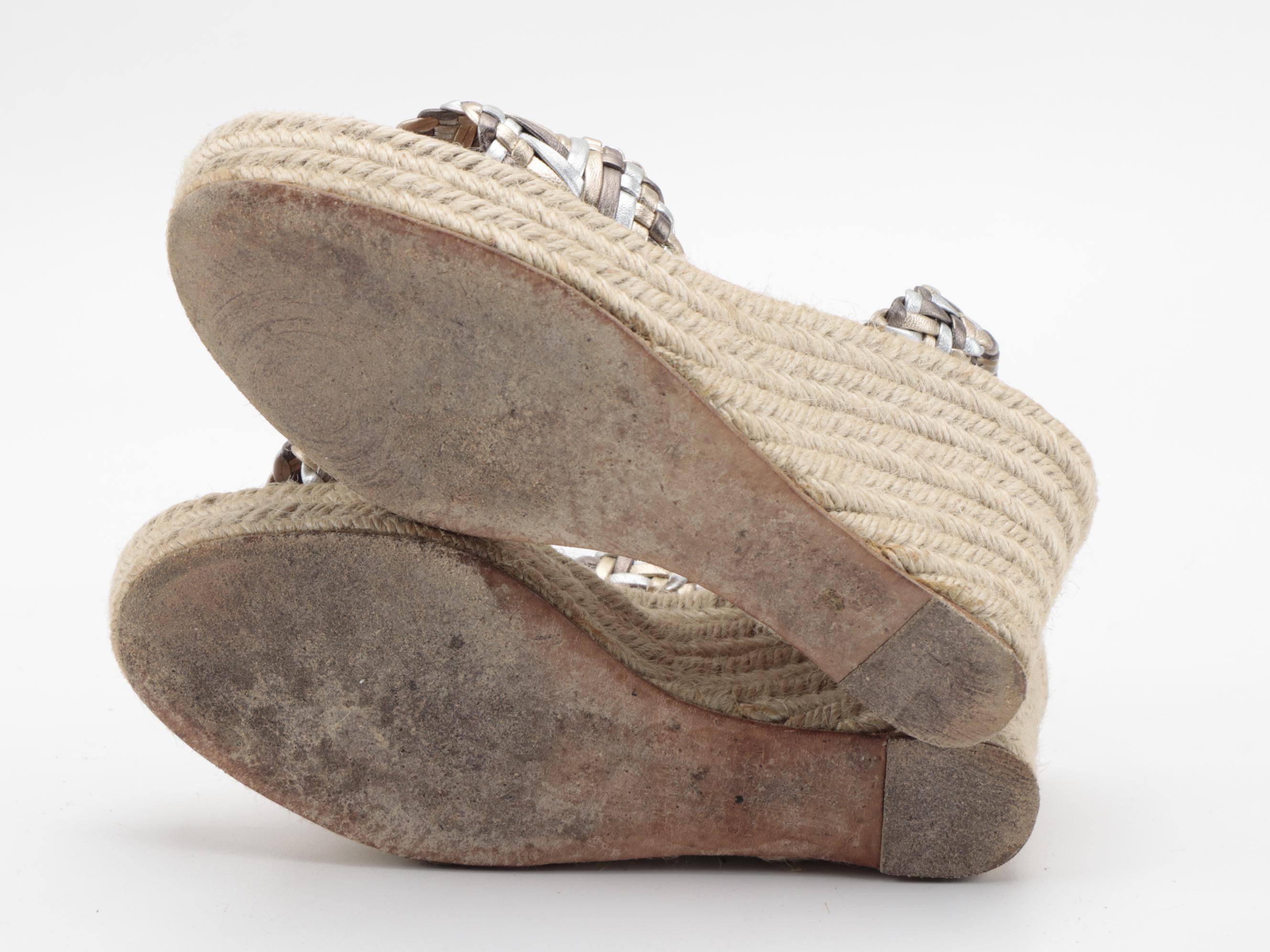 Hermès Sofia Espadrille Wedge Sandals with Metallic Braided Straps