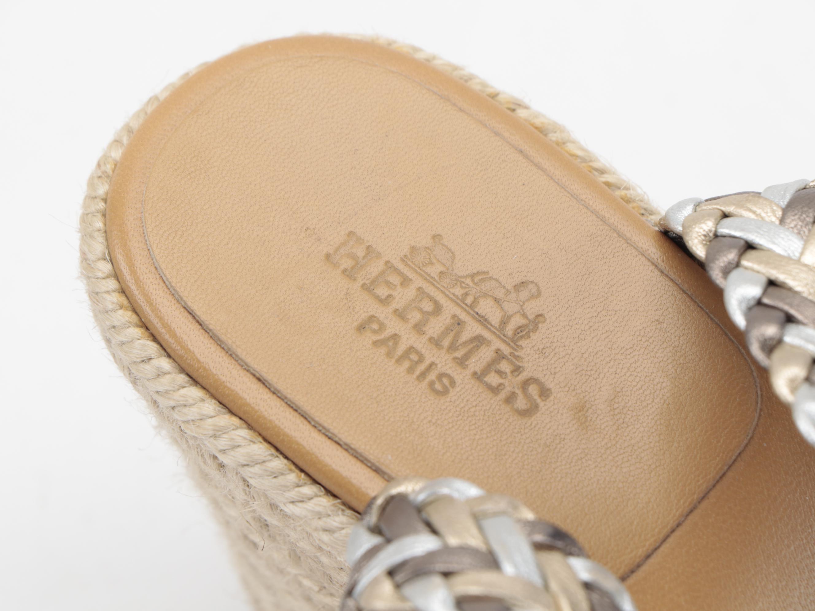 Hermès Sofia Espadrille Wedge Sandals with Metallic Braided Straps