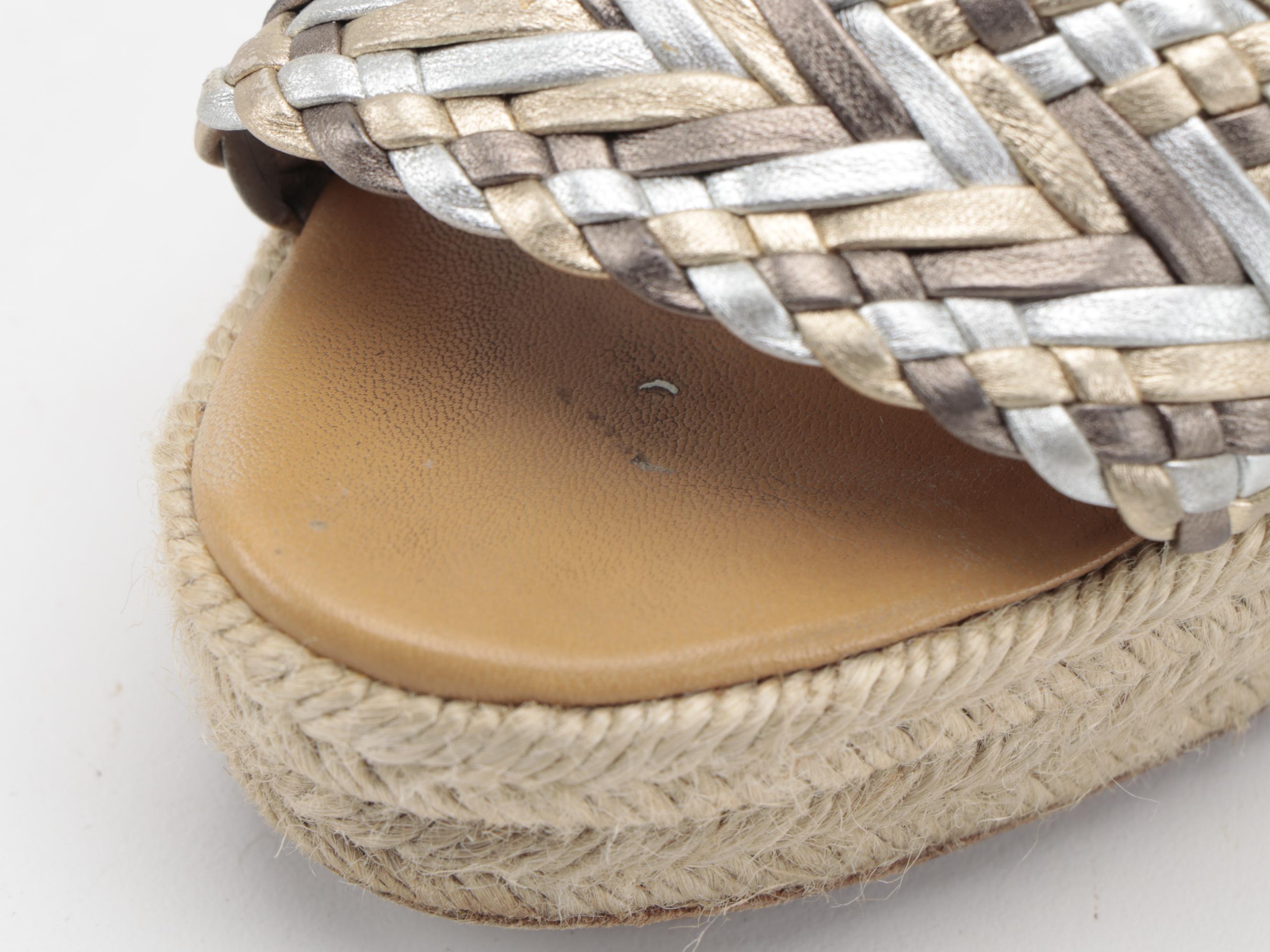 Hermès Sofia Espadrille Wedge Sandals with Metallic Braided Straps