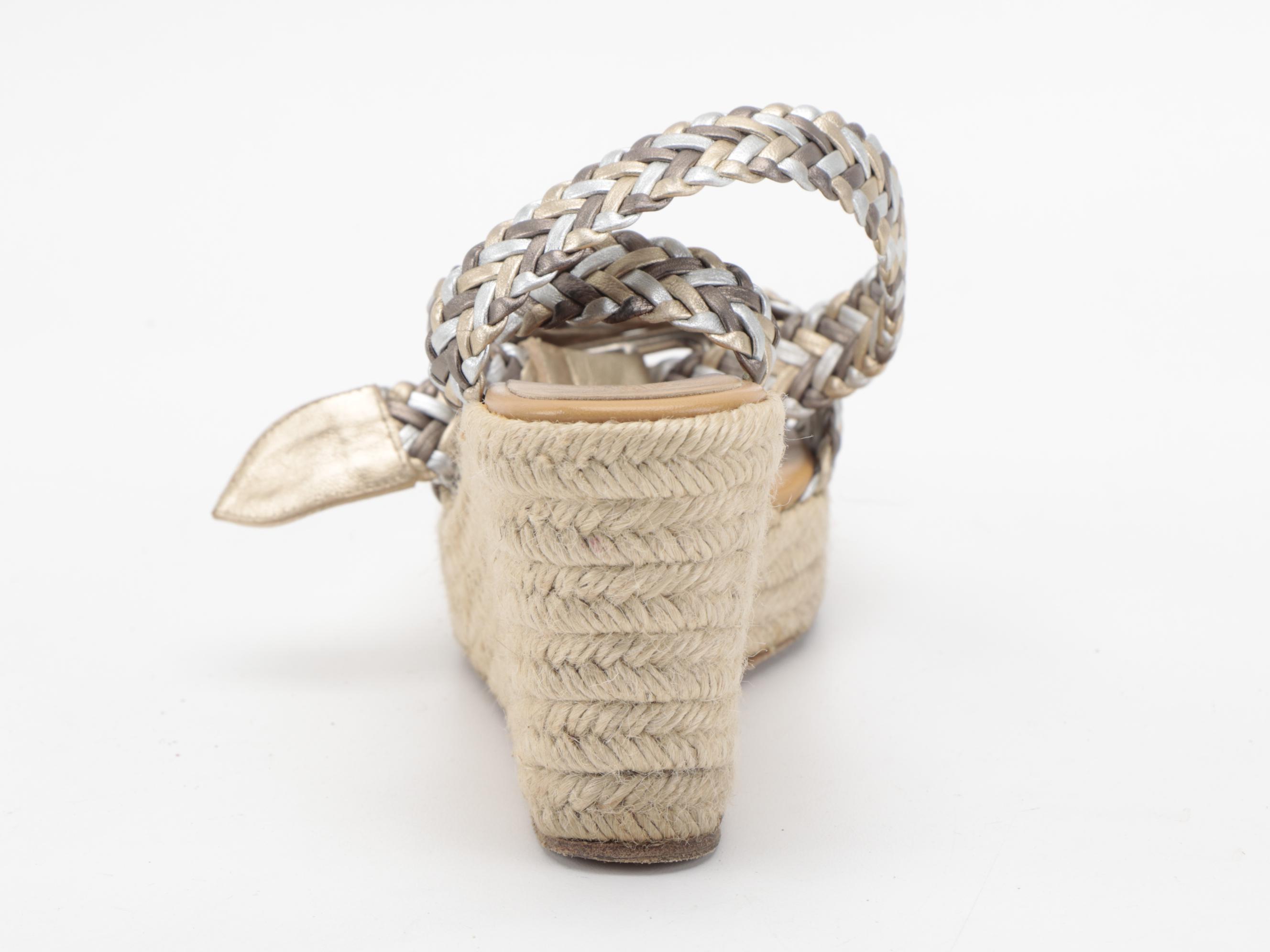 Hermès Sofia Espadrille Wedge Sandals with Metallic Braided Straps