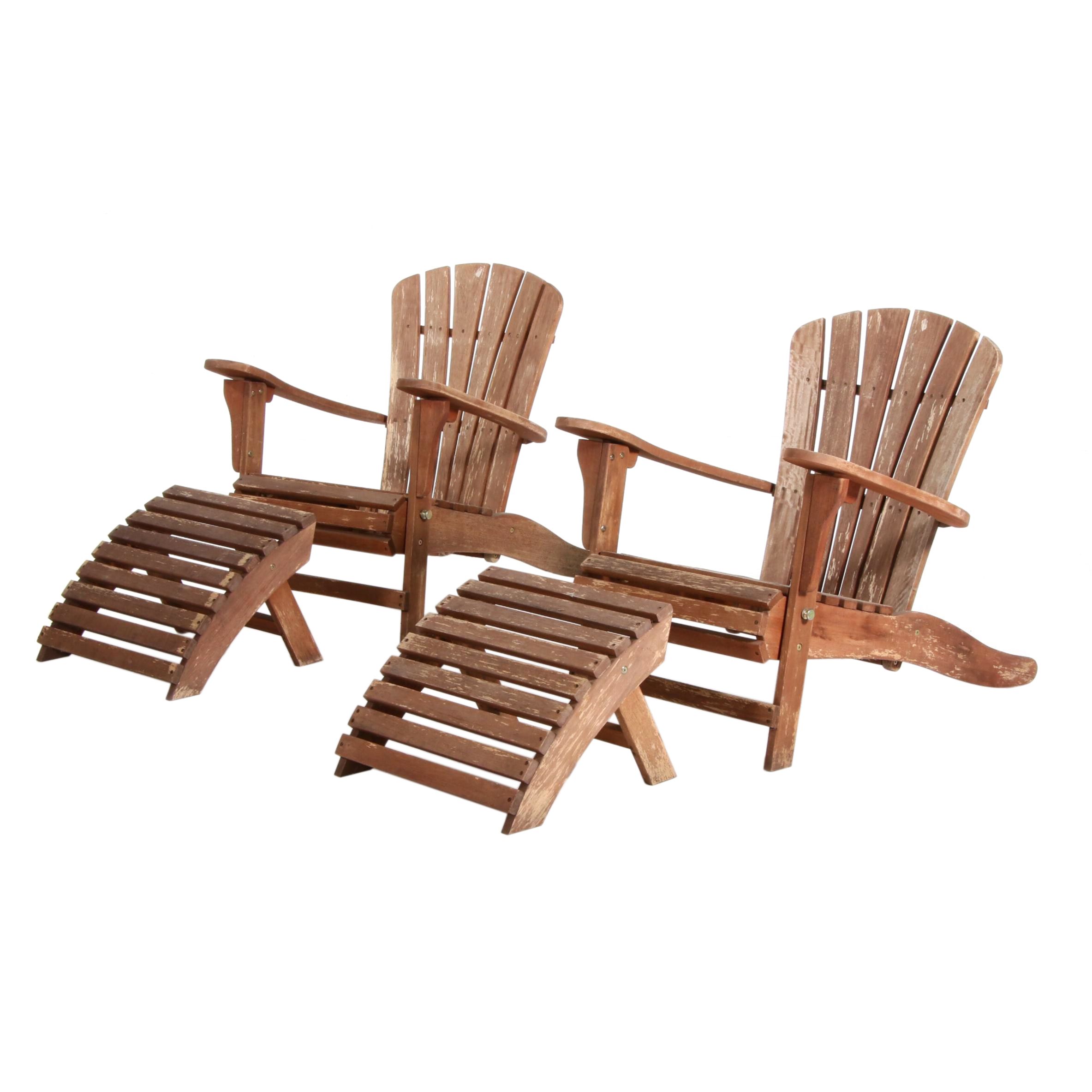 Ballard Designs Stained Wood Adirondack Chairs with Footstools