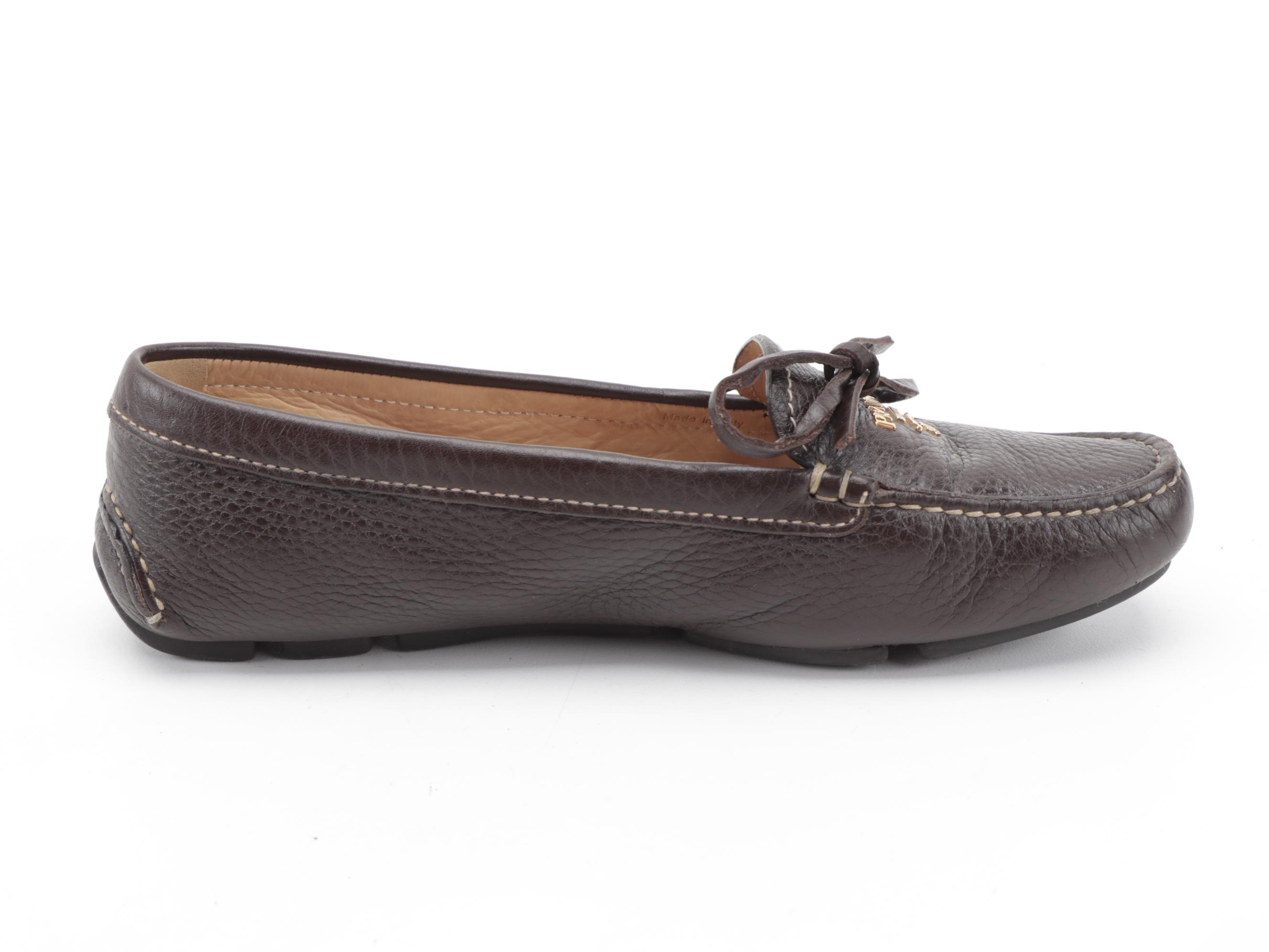 Prada Brown Daino Leather Driving Moccasins