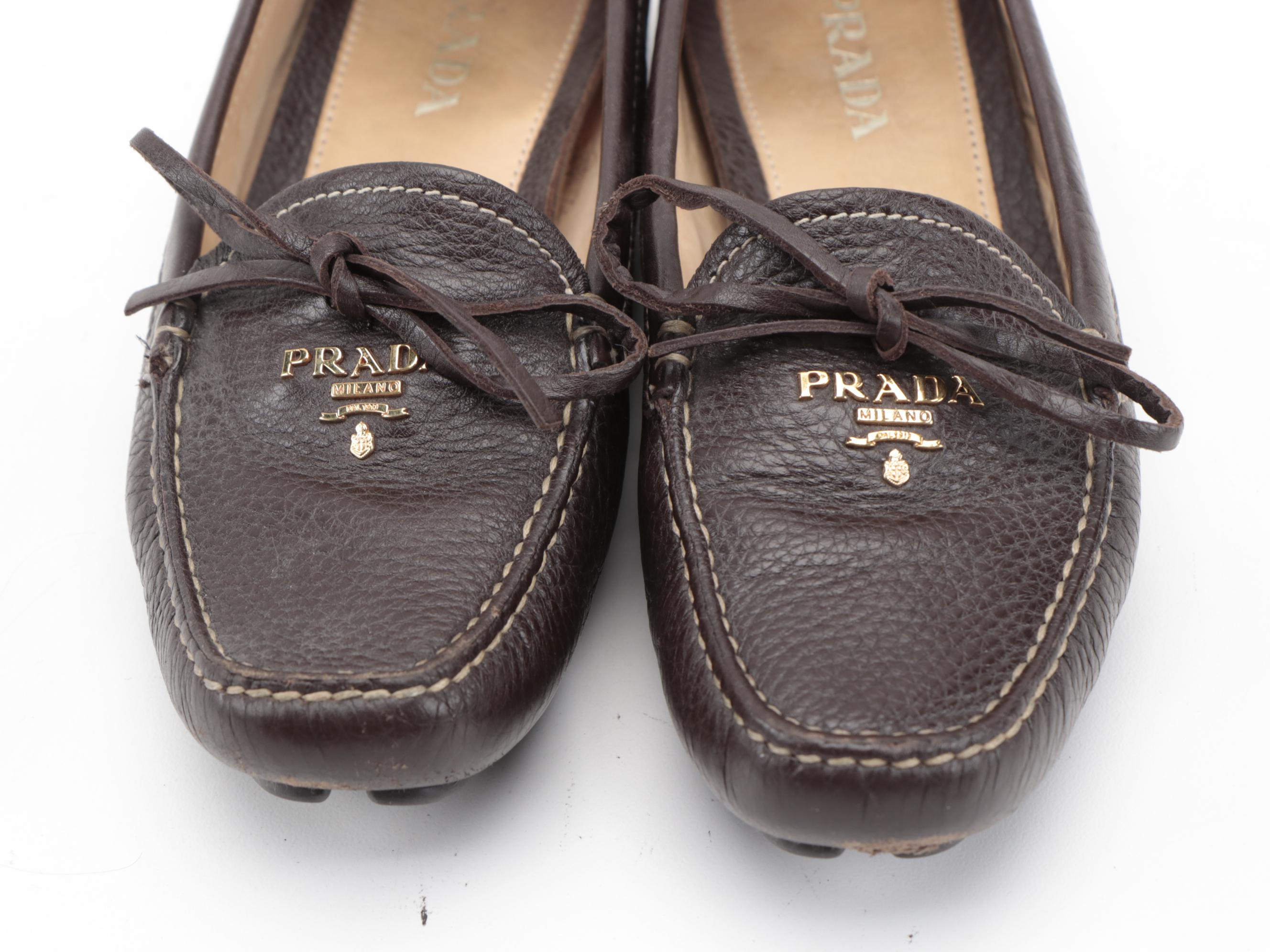 Prada Brown Daino Leather Driving Moccasins
