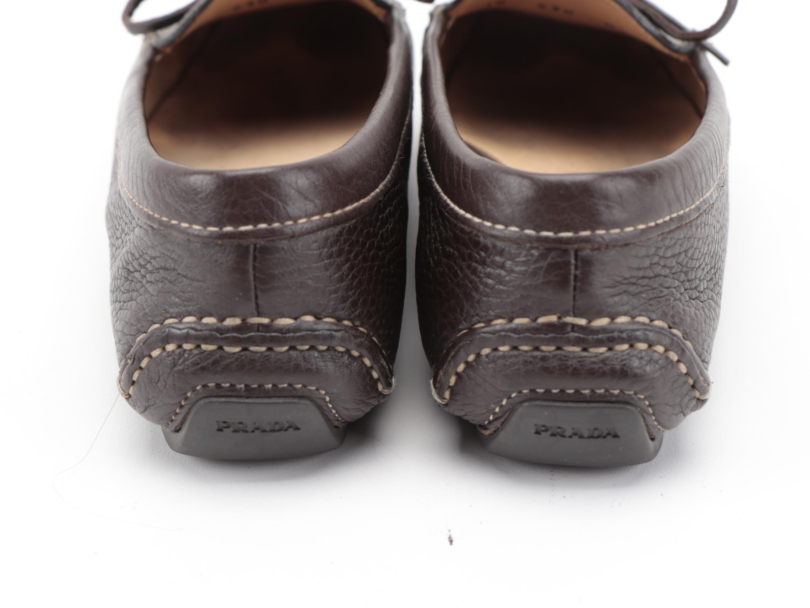 Prada Brown Daino Leather Driving Moccasins