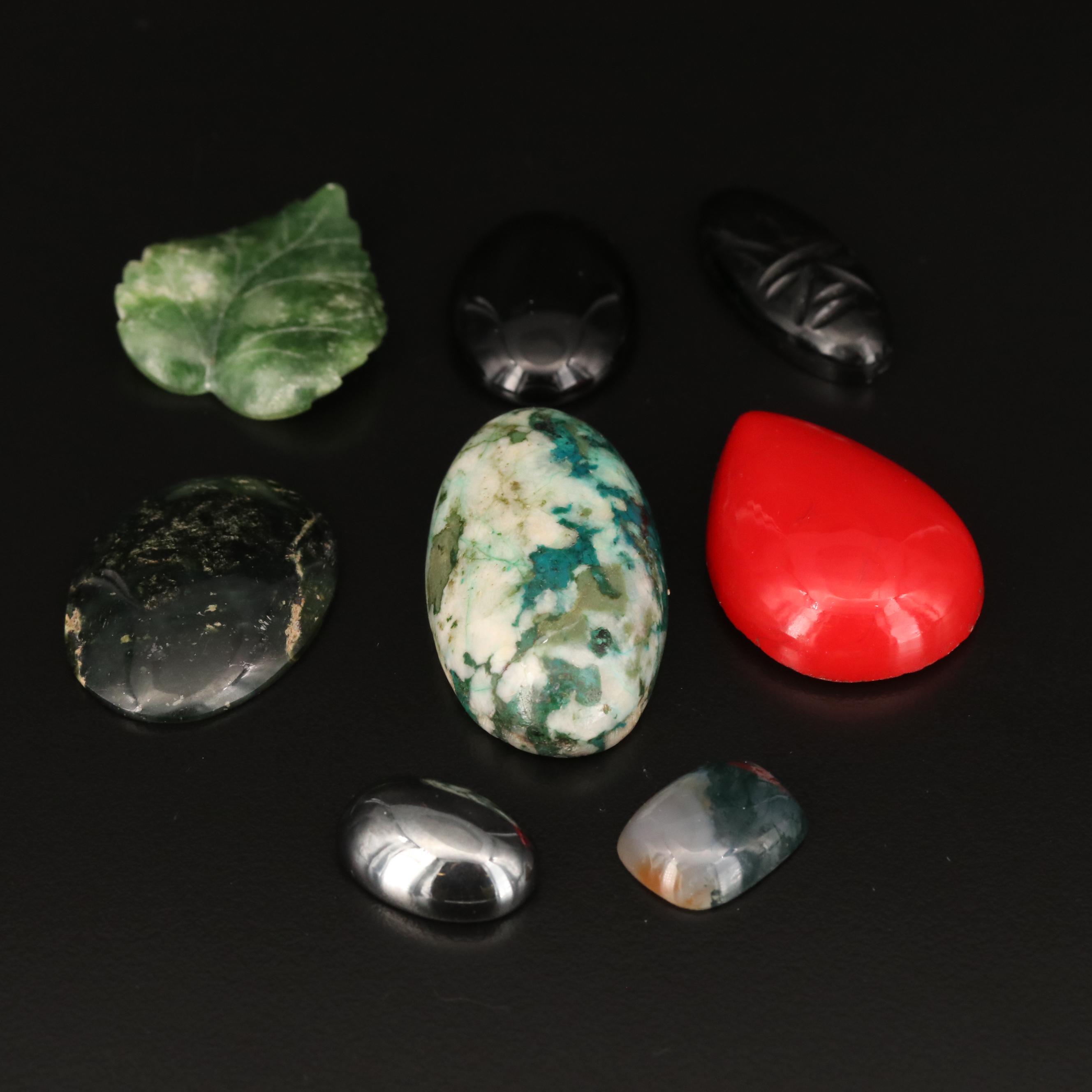 Loose Moss Agate, Black Onyx and Imitation Hematite