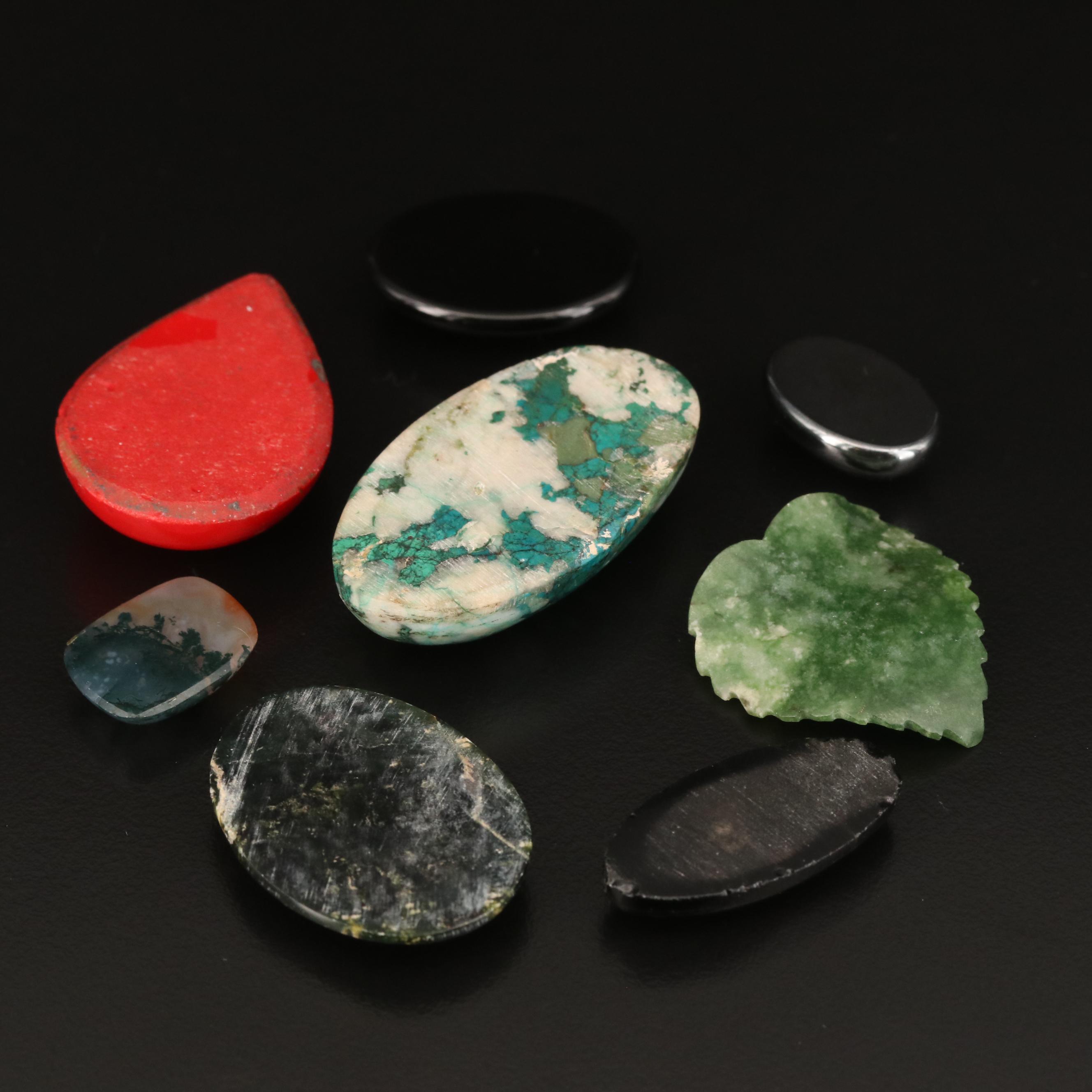 Loose Moss Agate, Black Onyx and Imitation Hematite