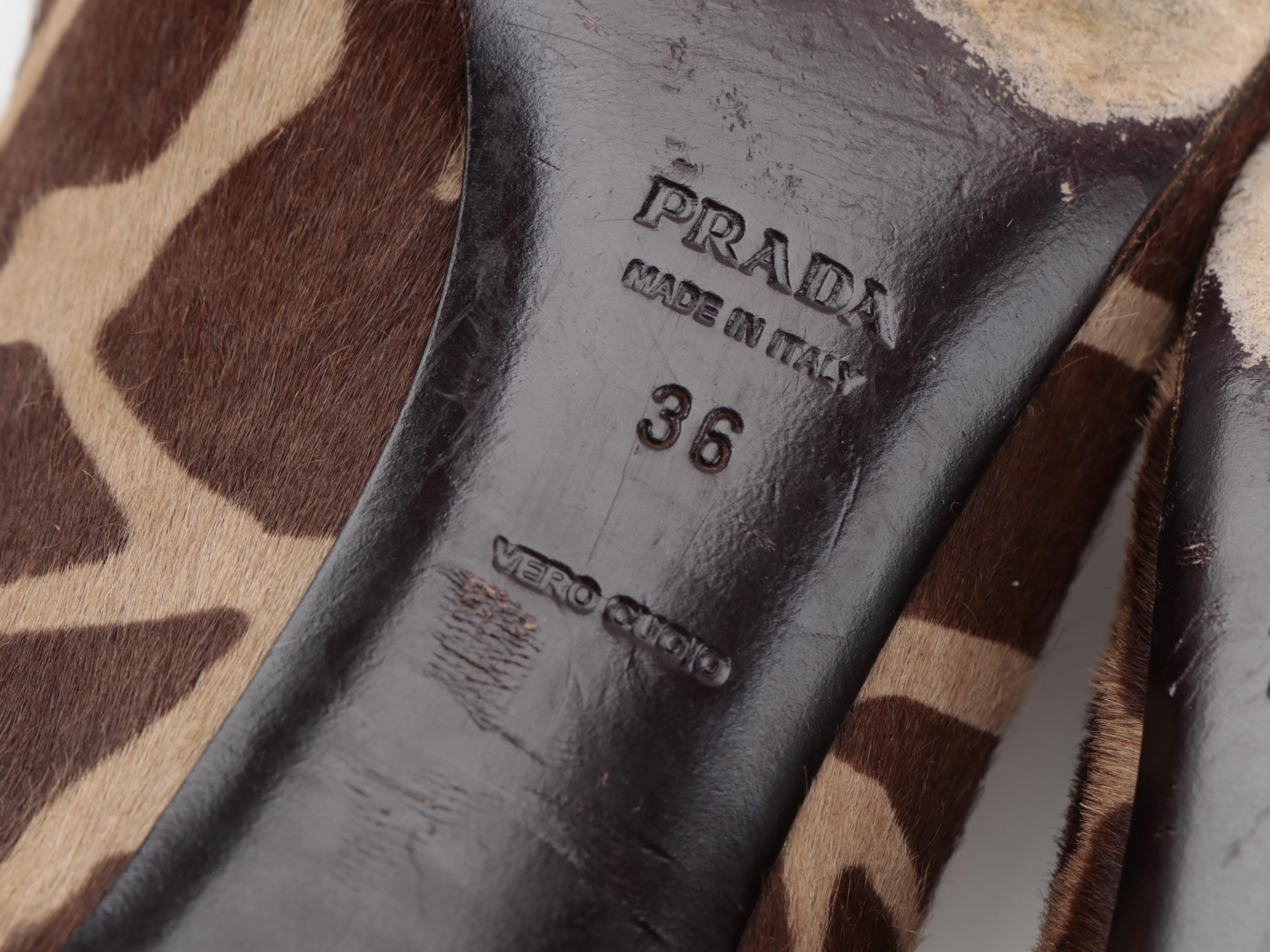 Prada Giraffe Print Calf Hair Pumps with Buckle Accents