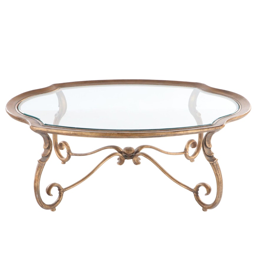 Hollywood Regency Style Gilt Metal and Glass Top Coffee Table