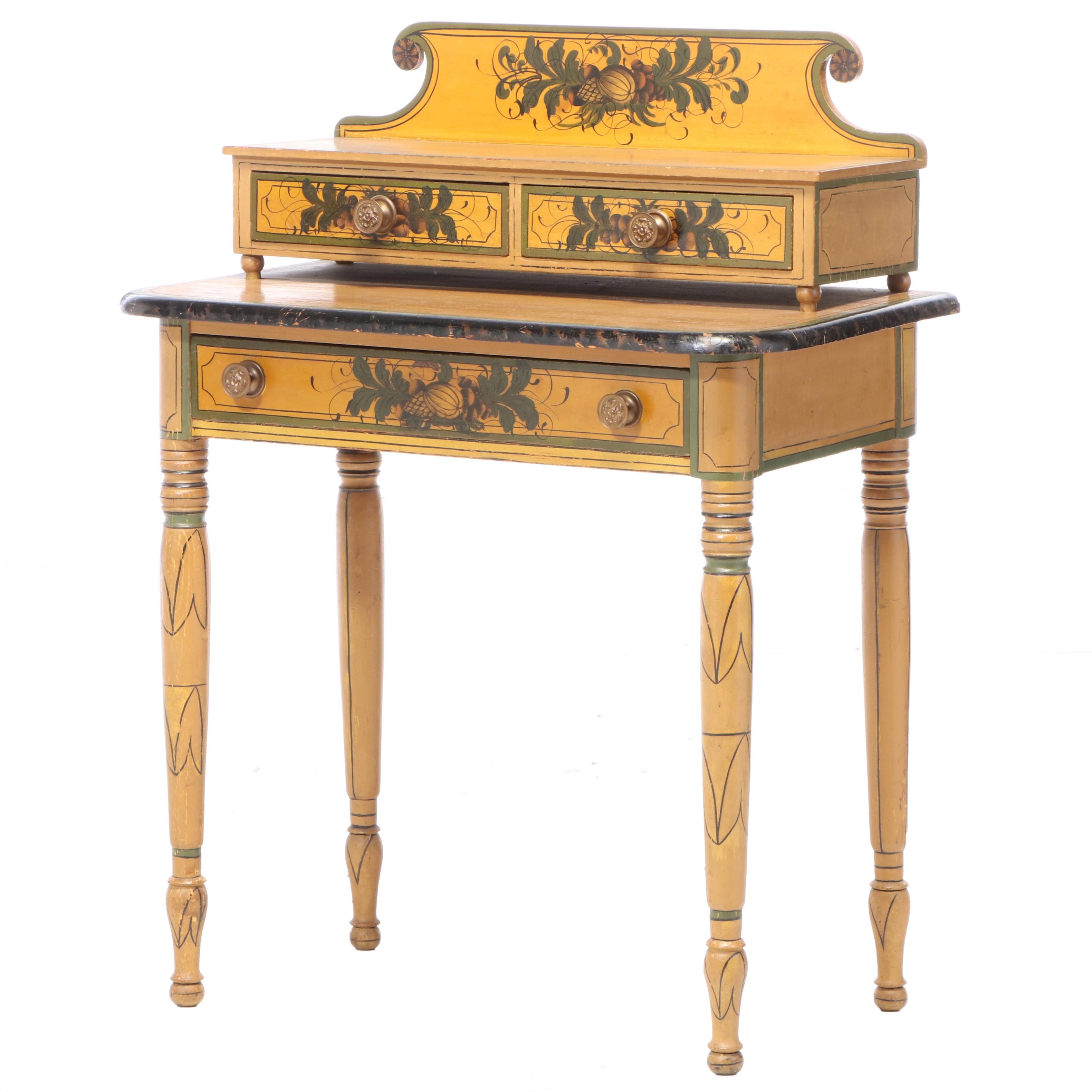 New England Painted and Stenciled Fancy Dressing Table, Prob. Maine, circa 1830