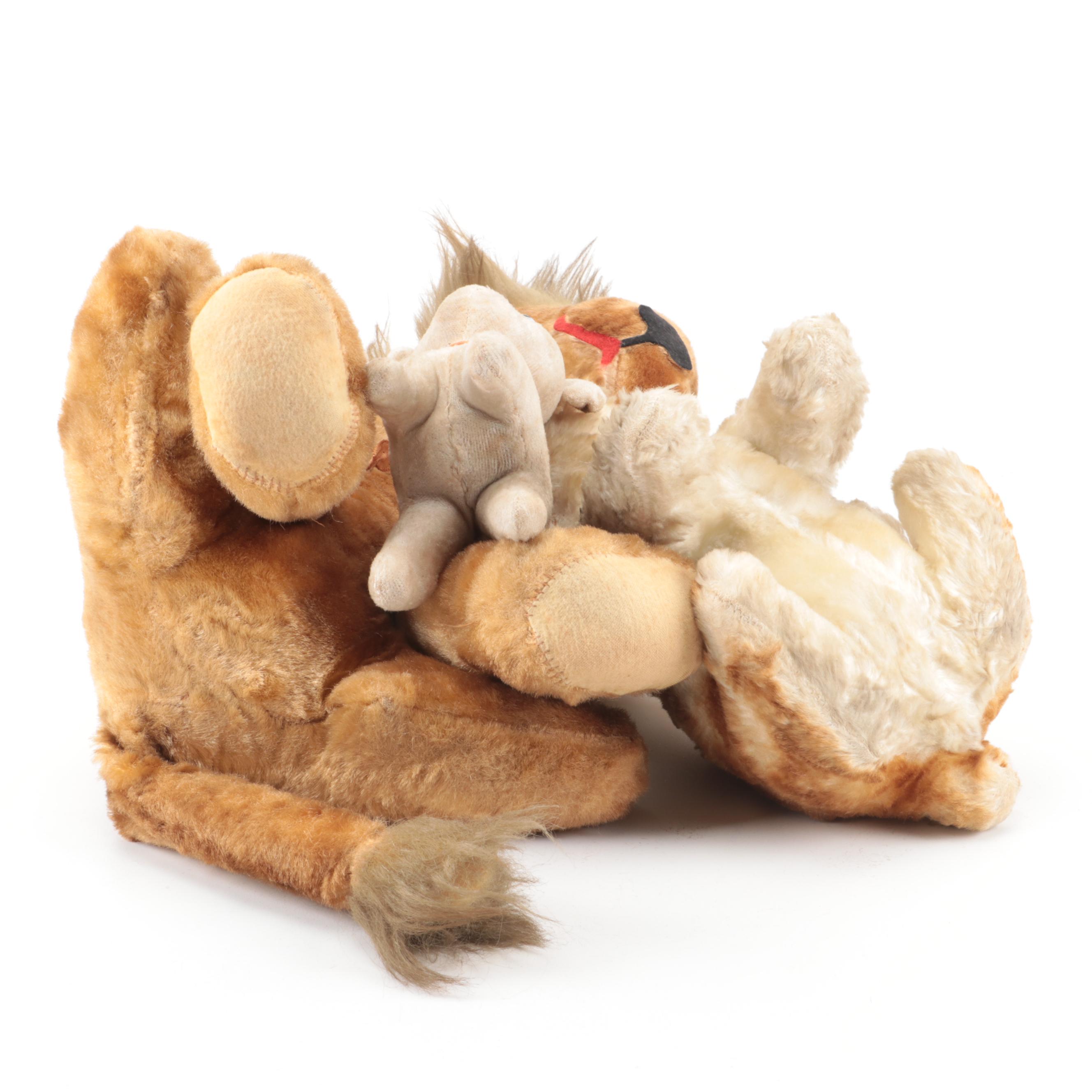 Lion and Dog Stuffed Toys, Vintage